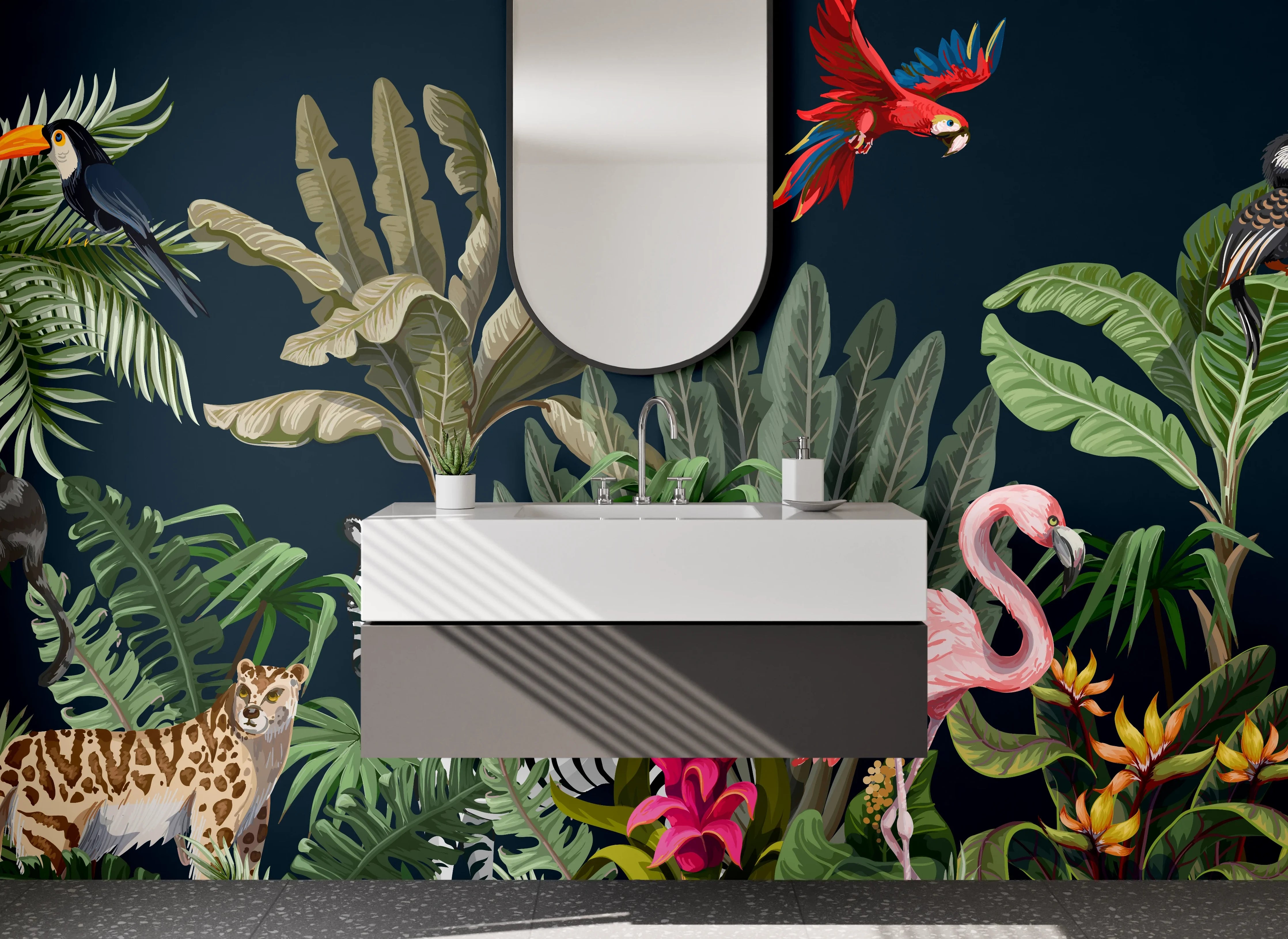 Waschbecken-Rückwand - Exotische Dschungeltiere Wandbild