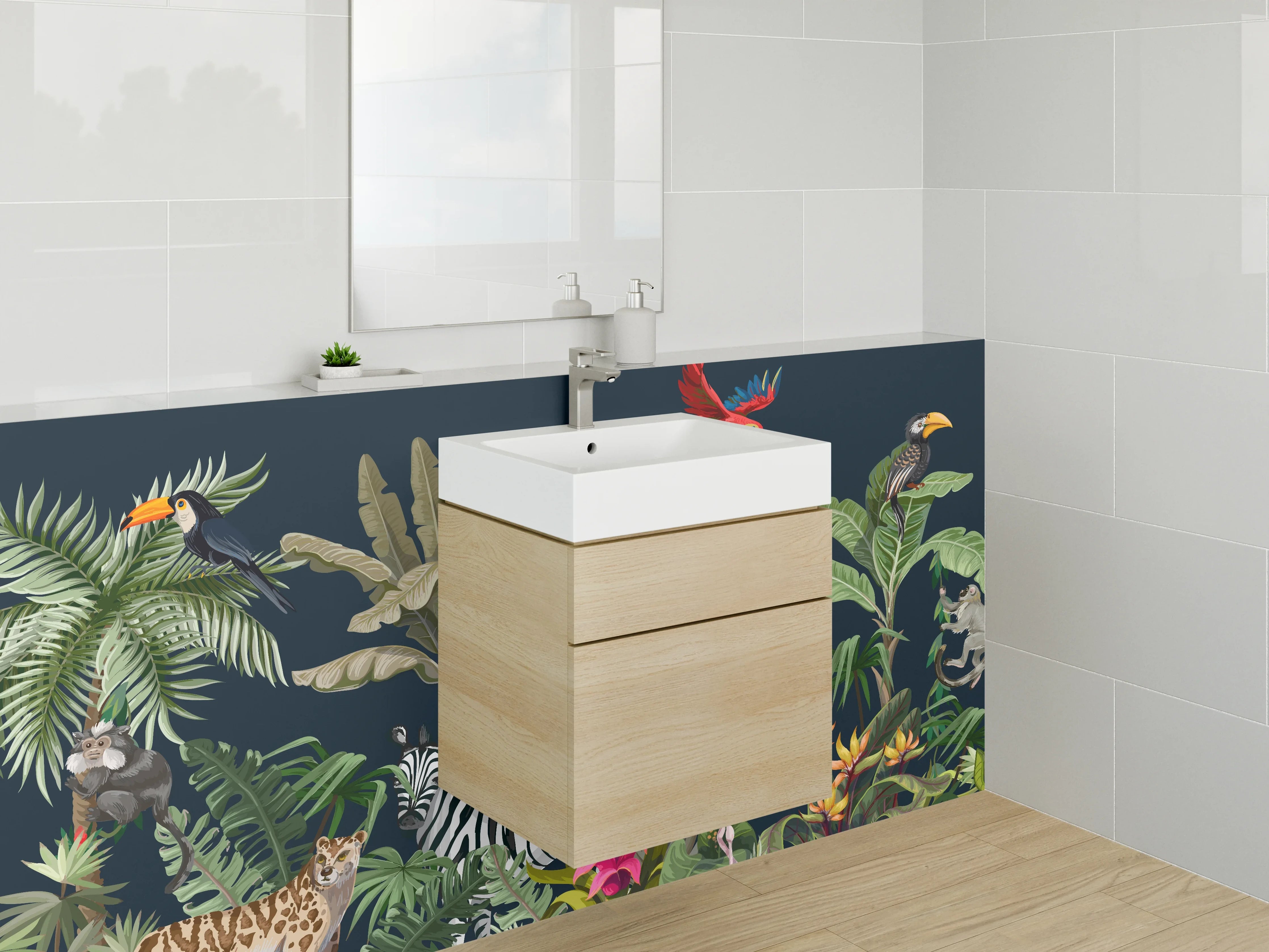 Waschbecken-Rückwand - Exotische Dschungeltiere Wandbild