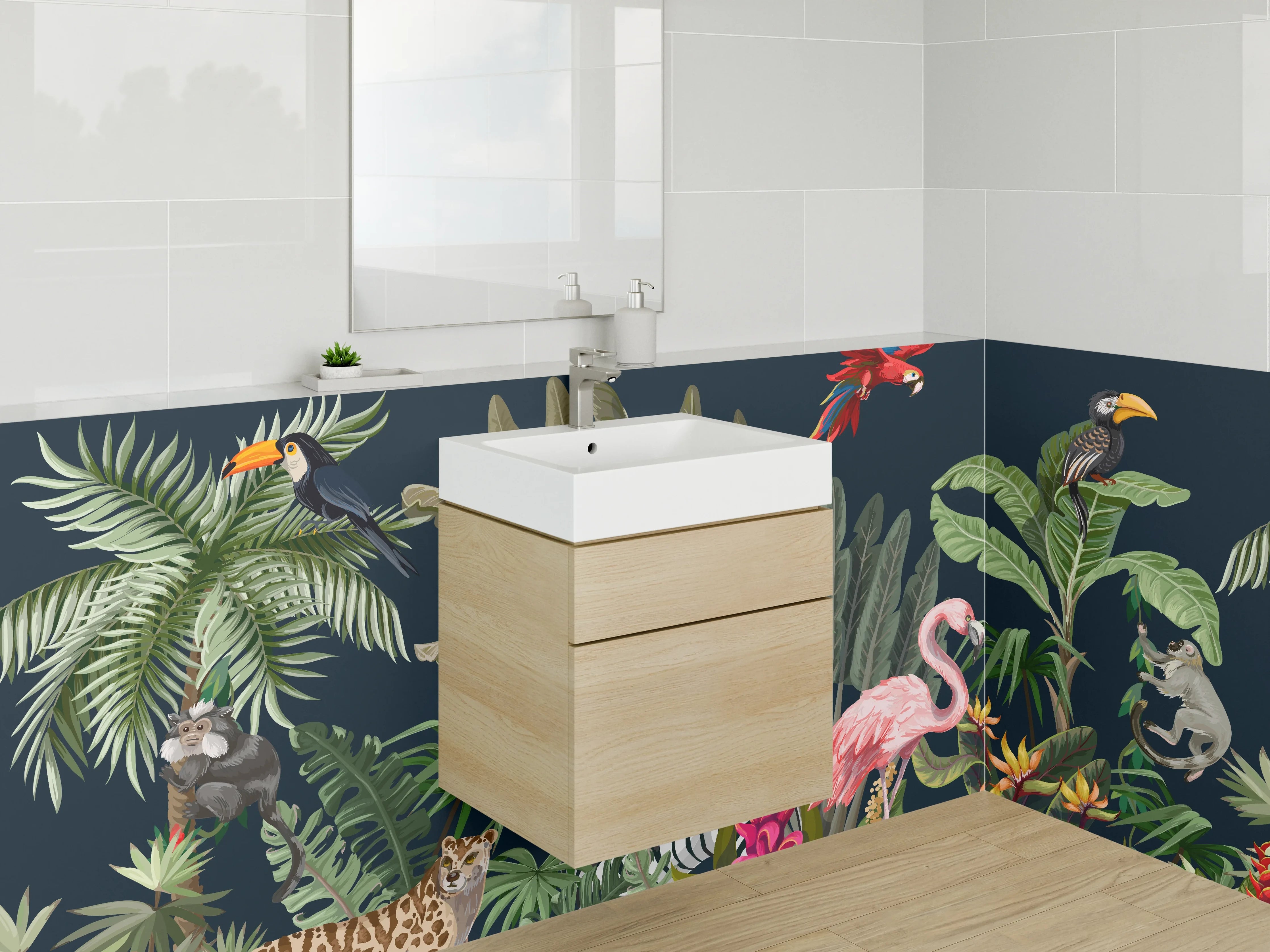 Waschbecken-Rückwand - Exotische Dschungeltiere Wandbild