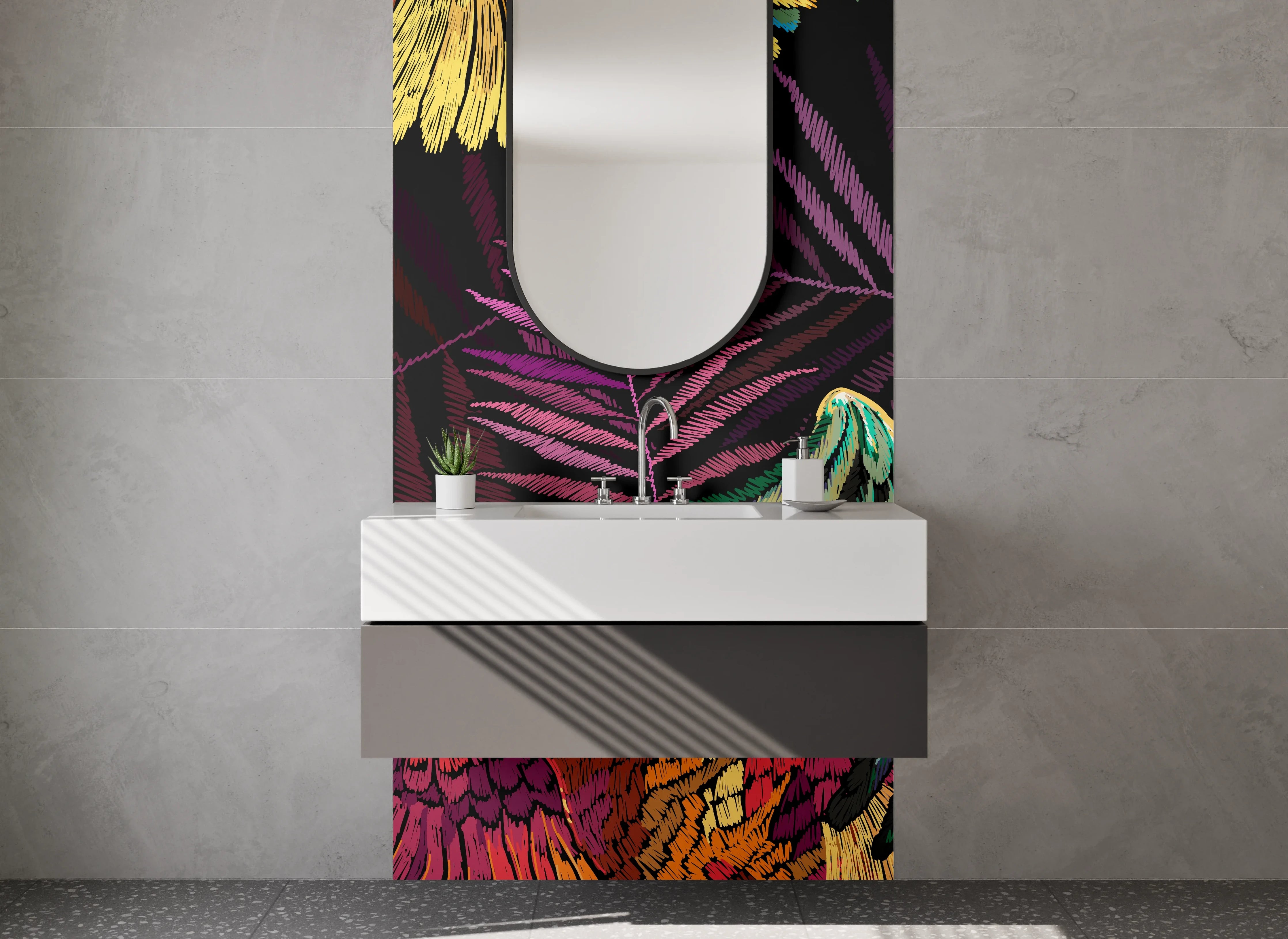 Waschbecken-Rückwand - Exotische Papageien & Schmetterlinge Illustration