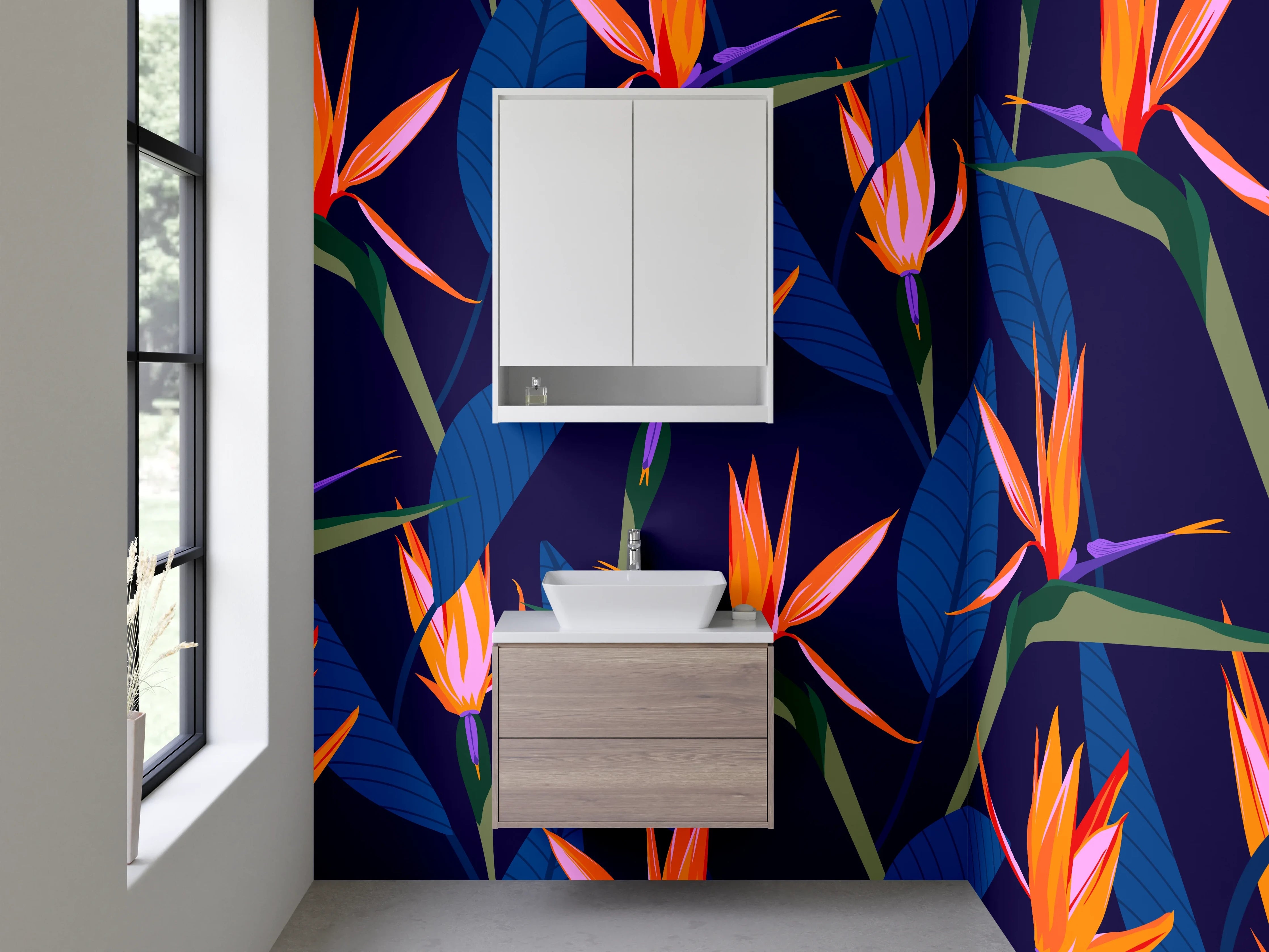 Waschbecken-Rückwand - Exotische Paradiesvogel-Blumen Muster