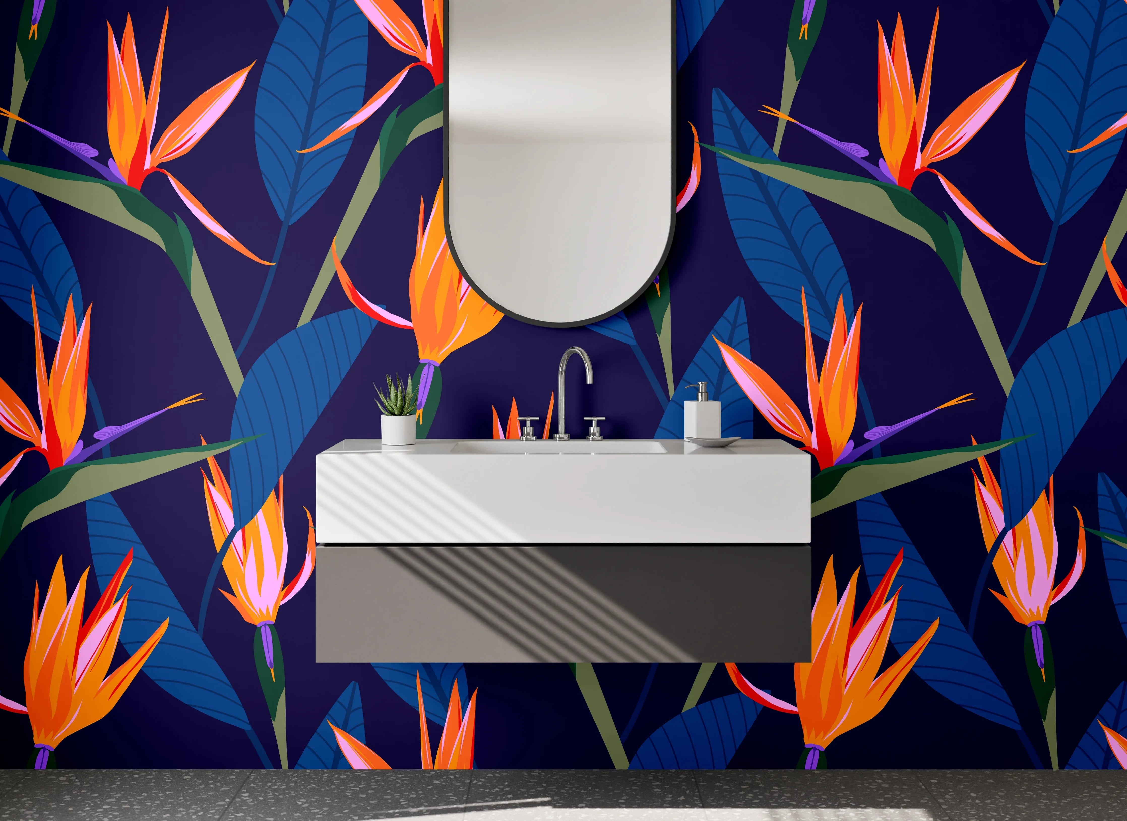 Waschbecken-Rückwand - Exotische Paradiesvogel-Blumen Muster