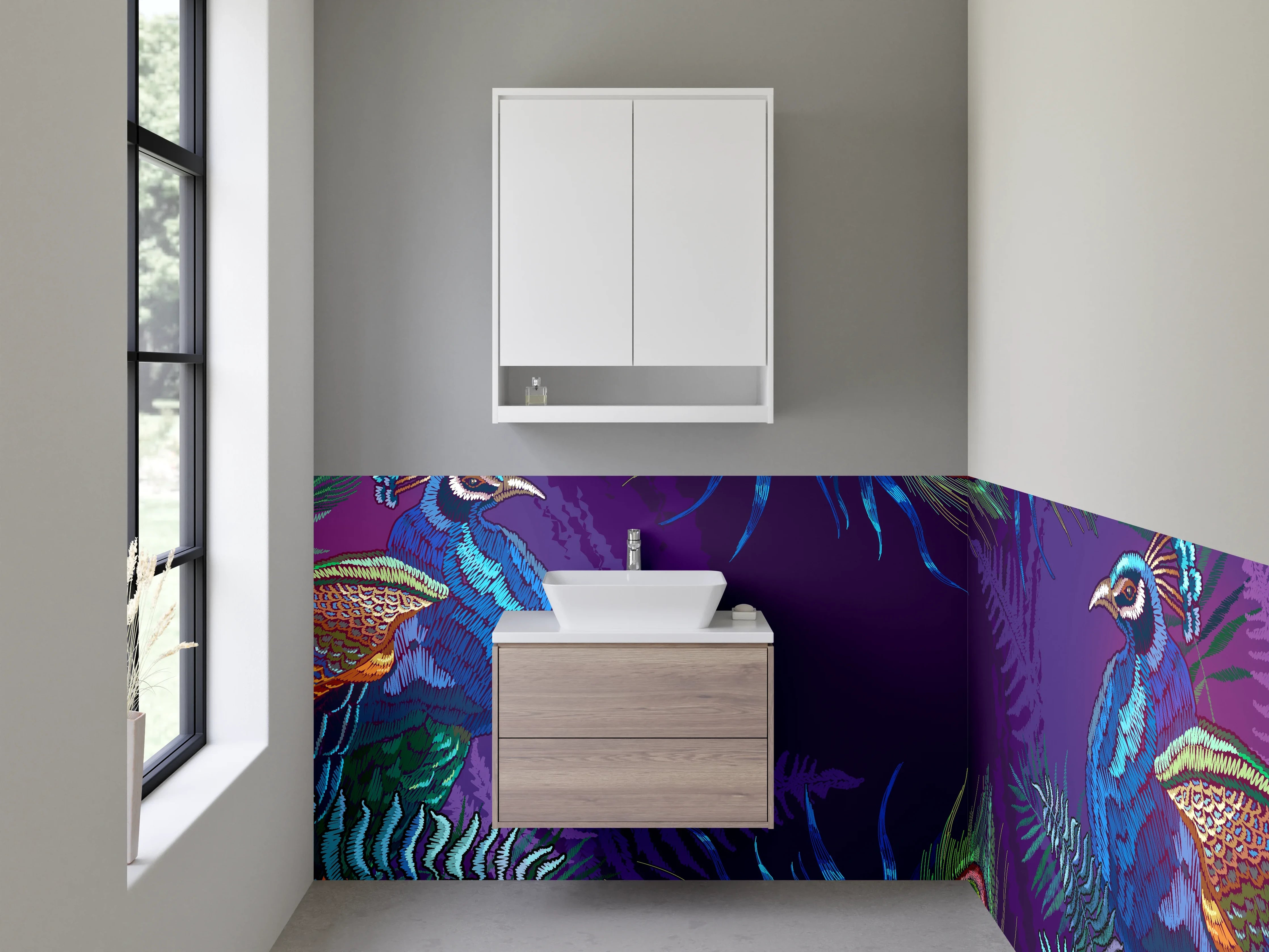 Waschbecken-Rückwand - Exotische Pfauen Aquarell für Badezimmer