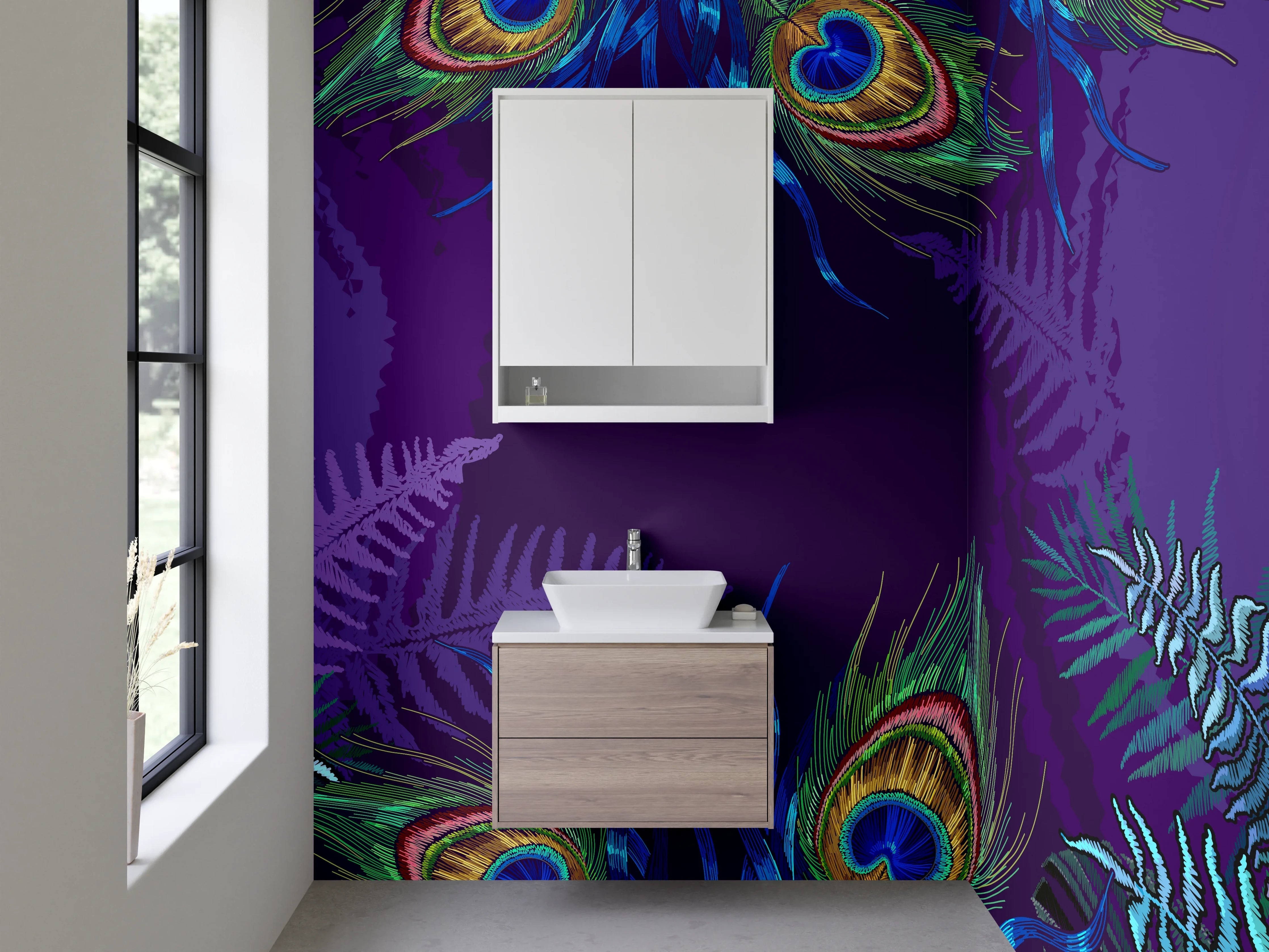 Waschbecken-Rückwand - Exotische Pfauen Aquarell für Badezimmer