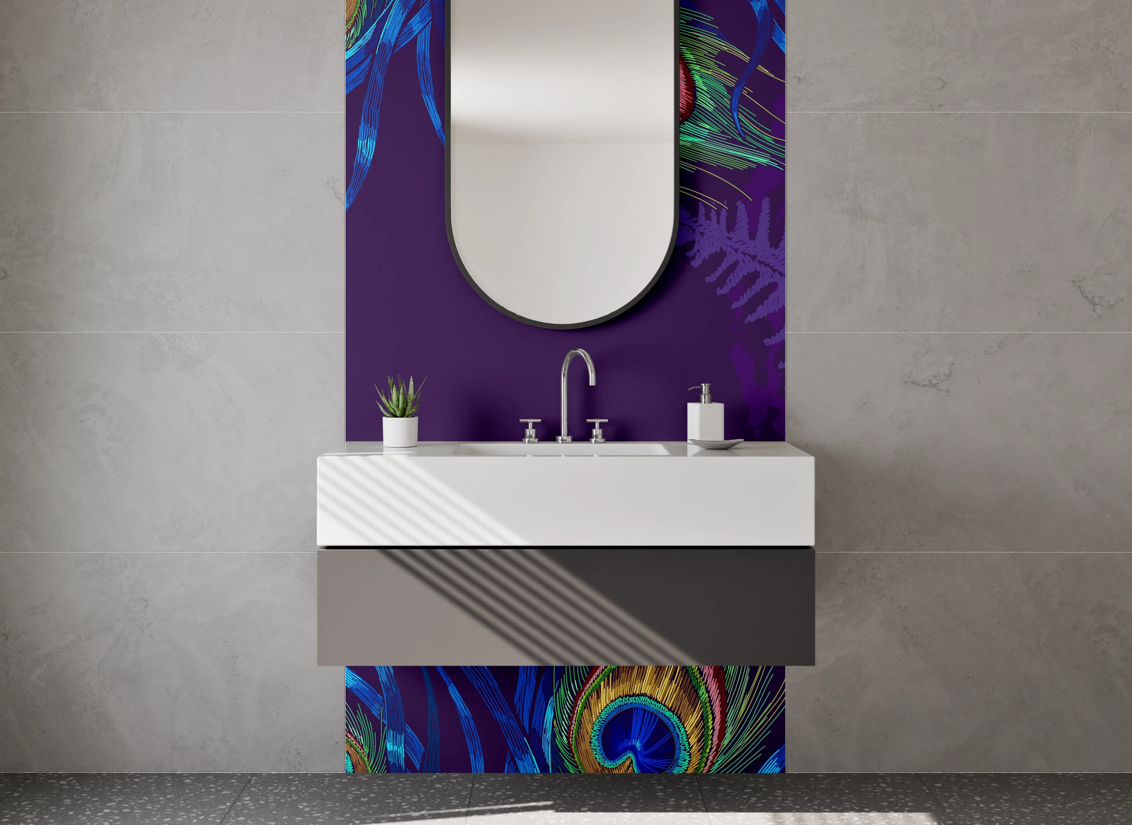 Waschbecken-Rückwand - Exotische Pfauen Aquarell für Badezimmer