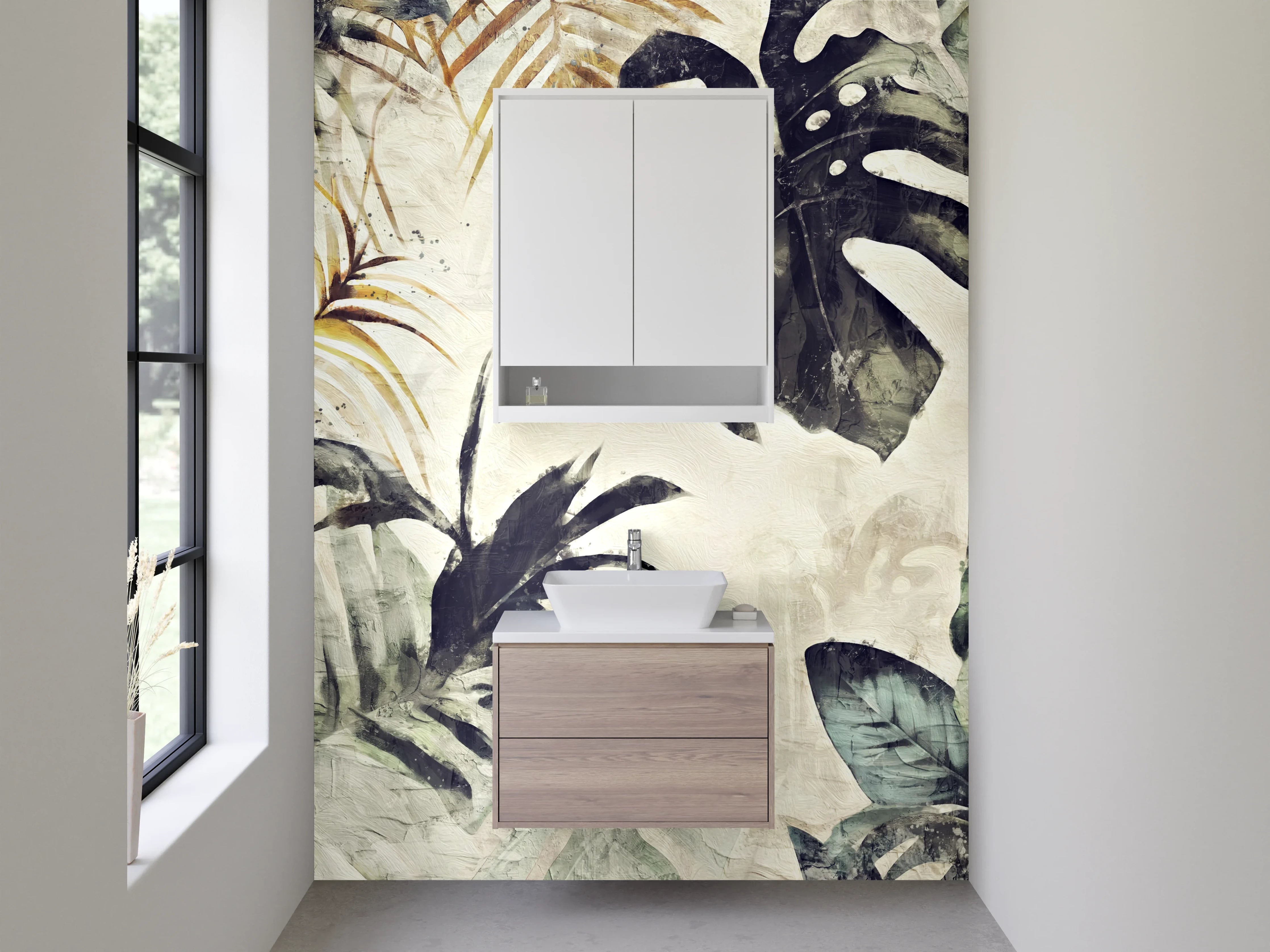 Waschbecken-Rückwand - Exotisches Dschungel-Blätter Aquarell
