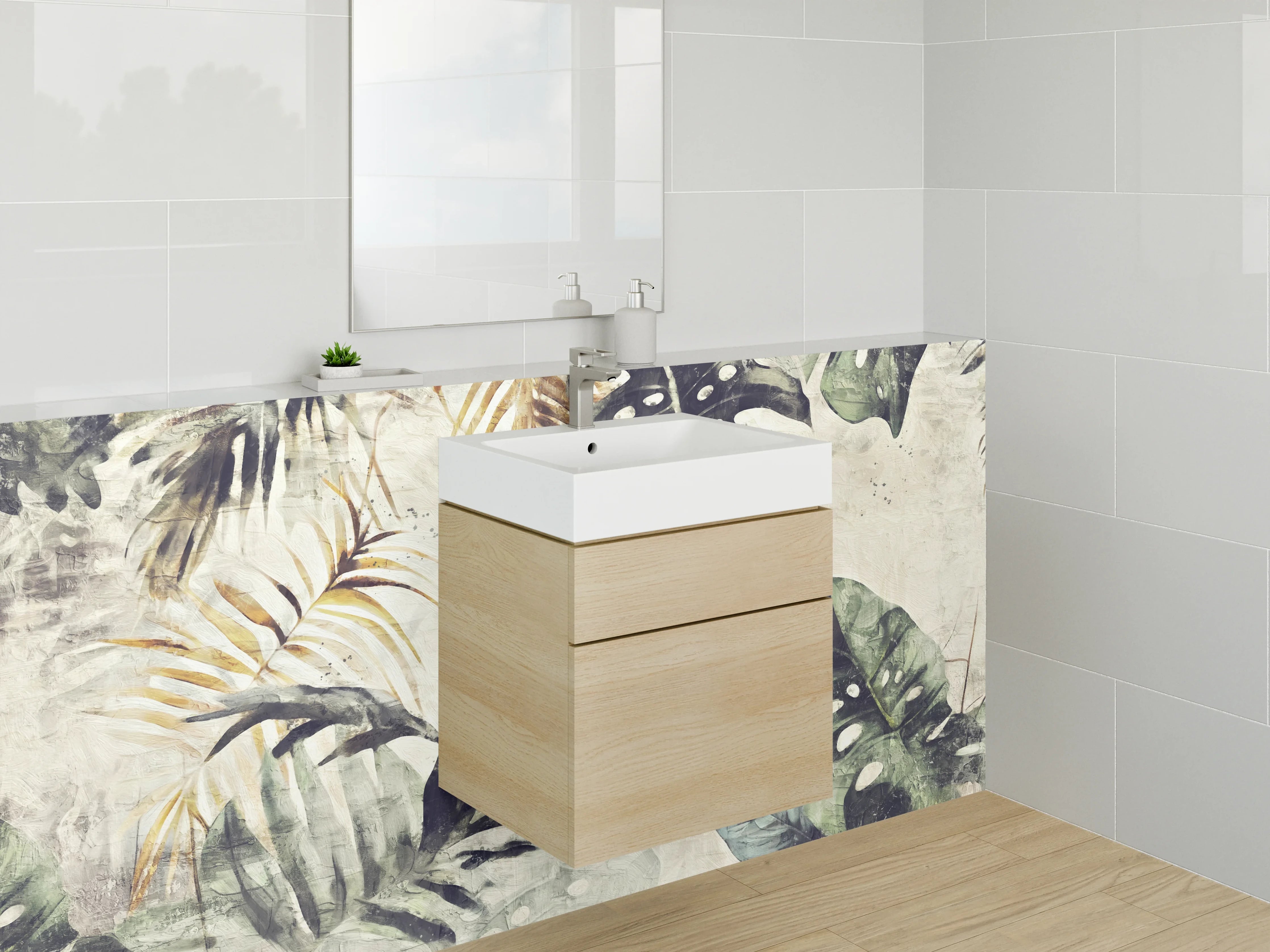 Waschbecken-Rückwand - Exotisches Dschungel-Blätter Aquarell