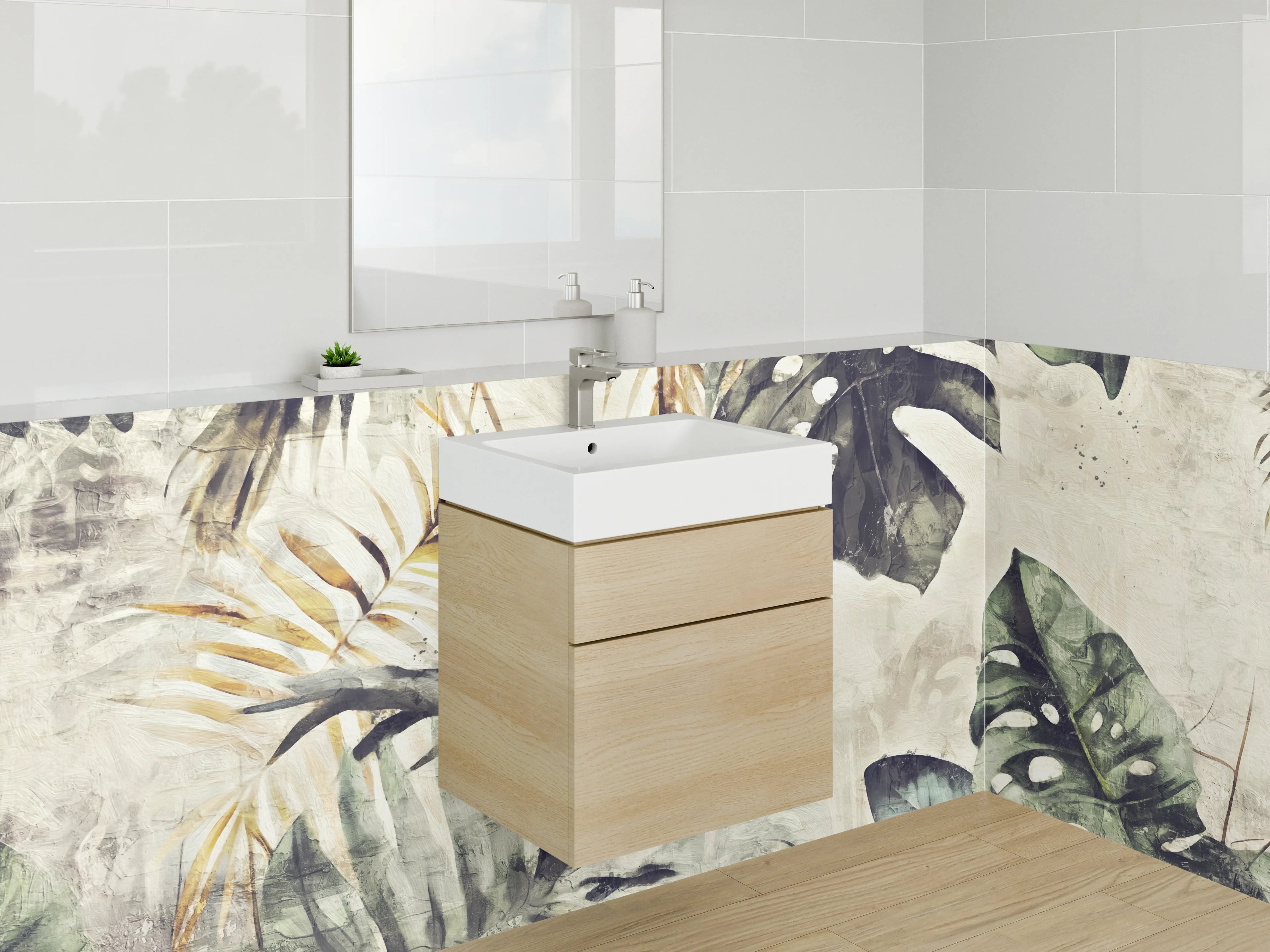 Waschbecken-Rückwand - Exotisches Dschungel-Blätter Aquarell