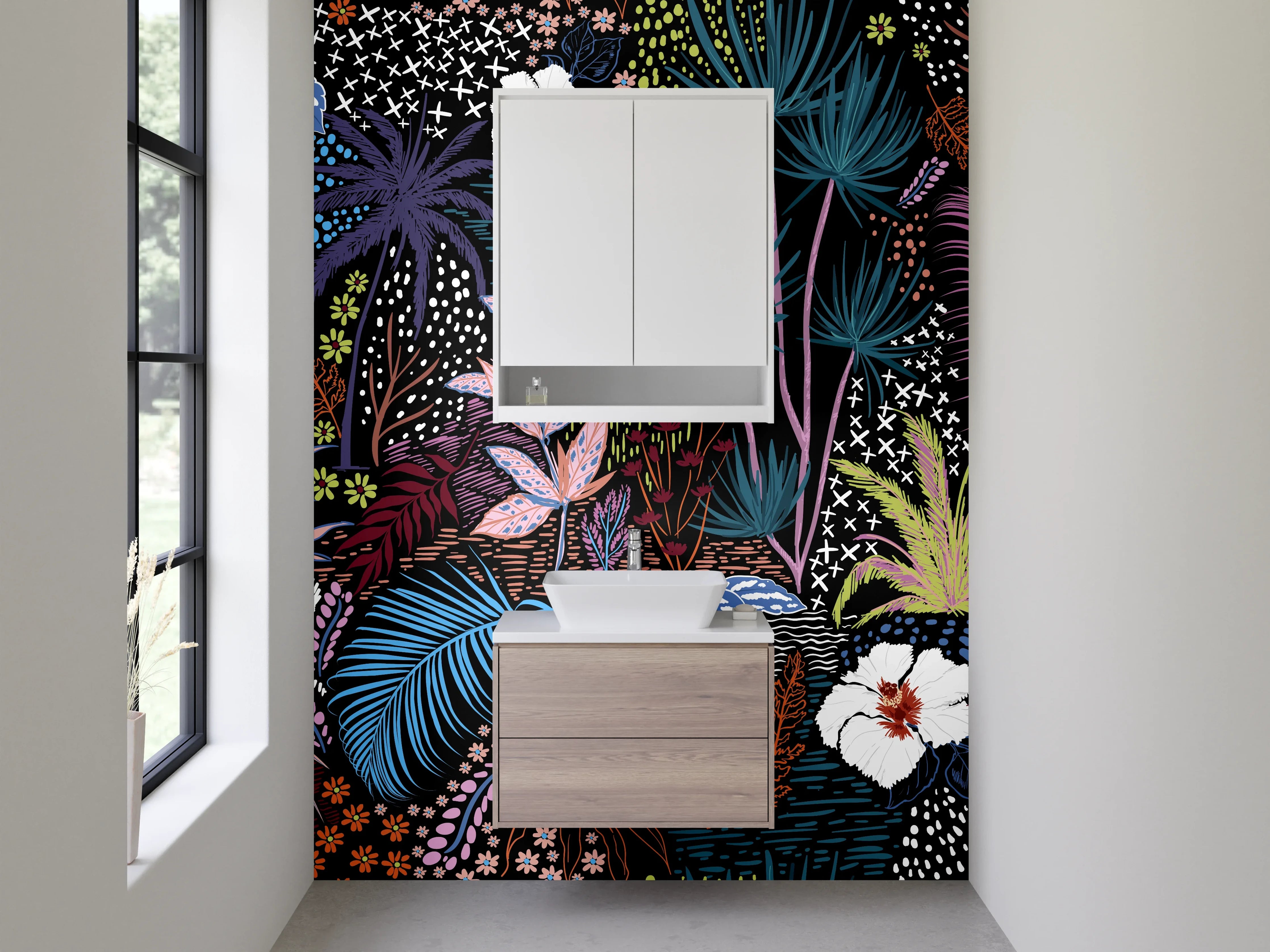 Waschbecken-Rückwand - Exotisches Dschungel-Blumen Design