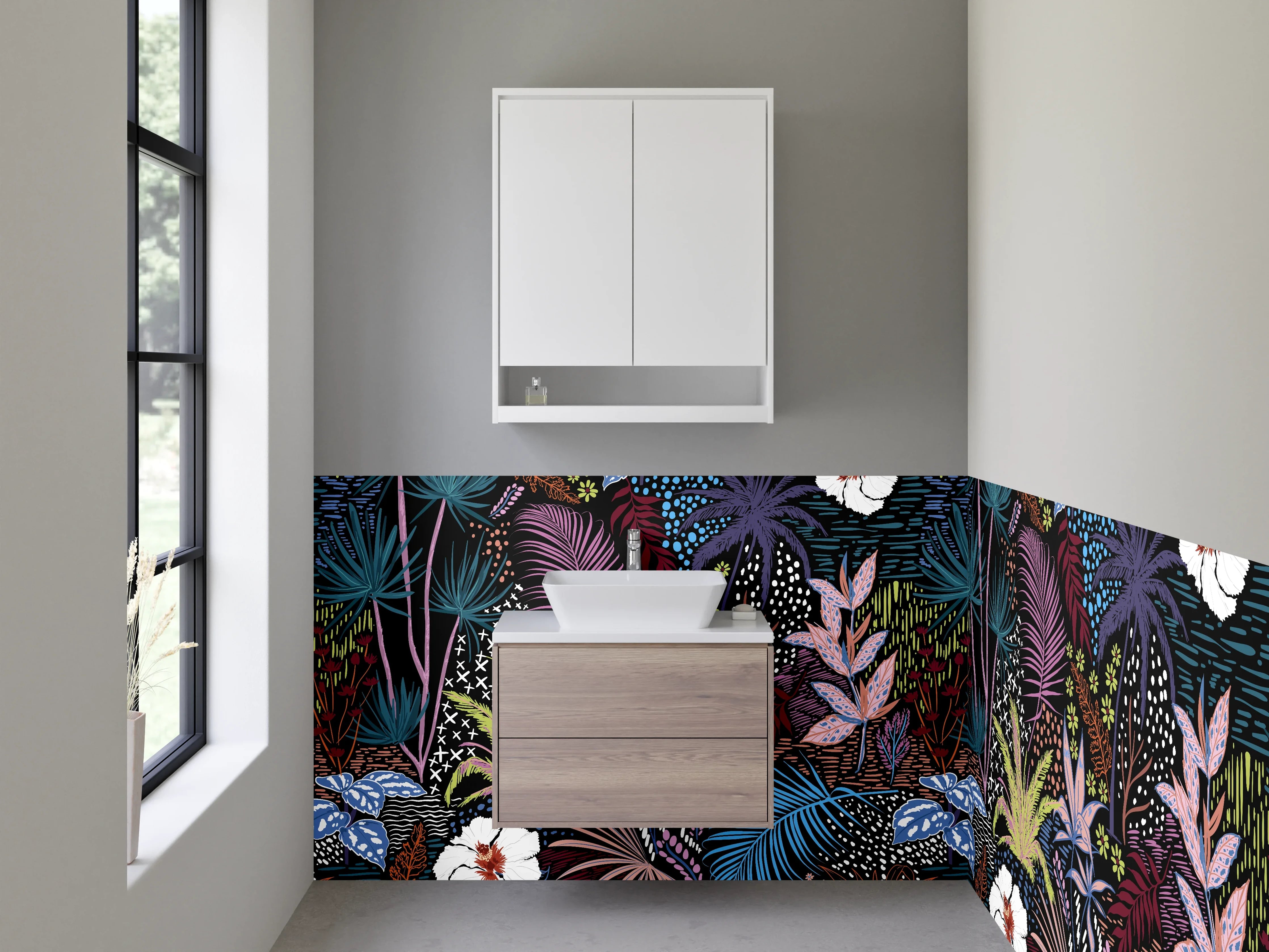 Waschbecken-Rückwand - Exotisches Dschungel-Blumen Design