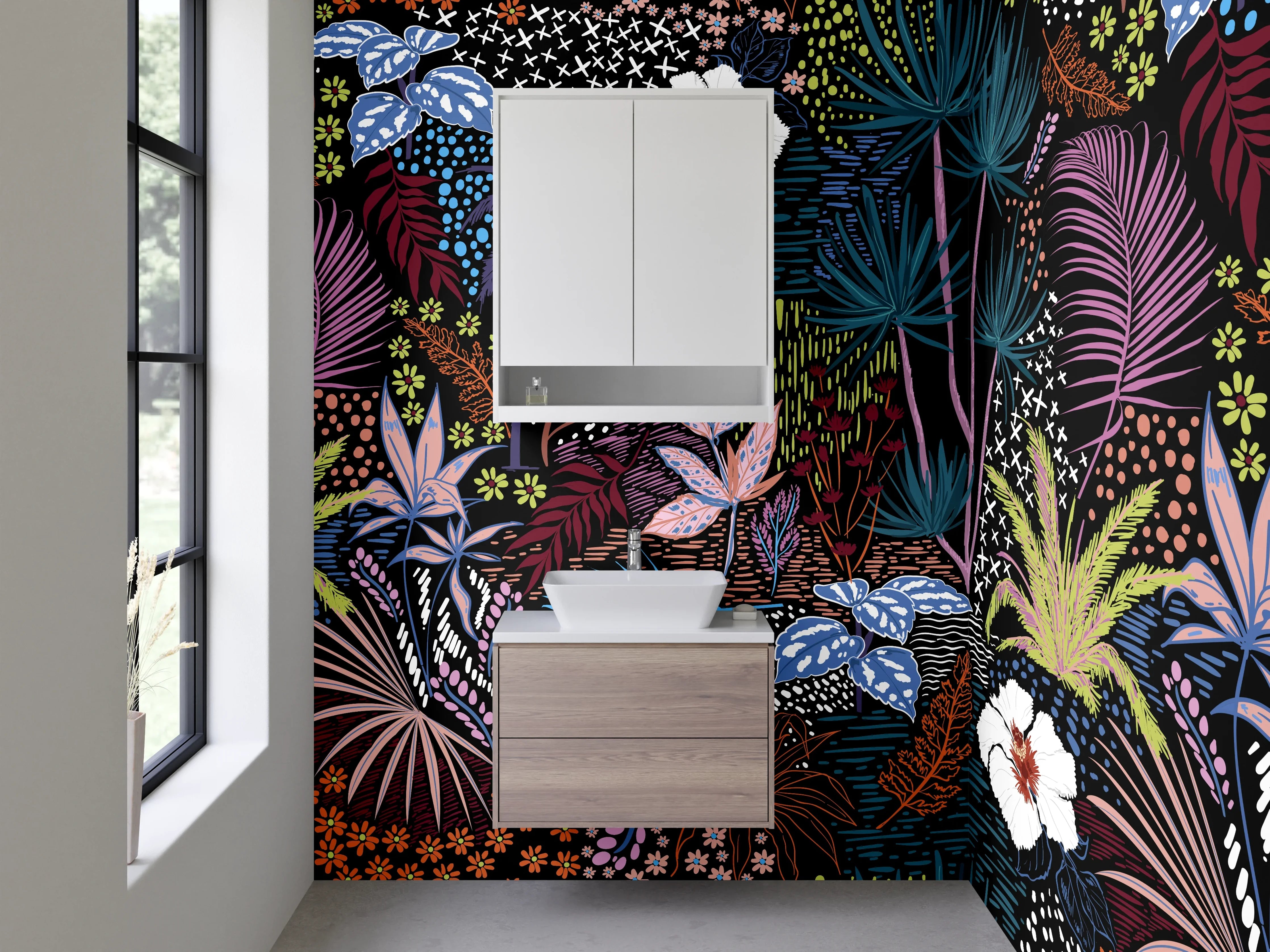 Waschbecken-Rückwand - Exotisches Dschungel-Blumen Design