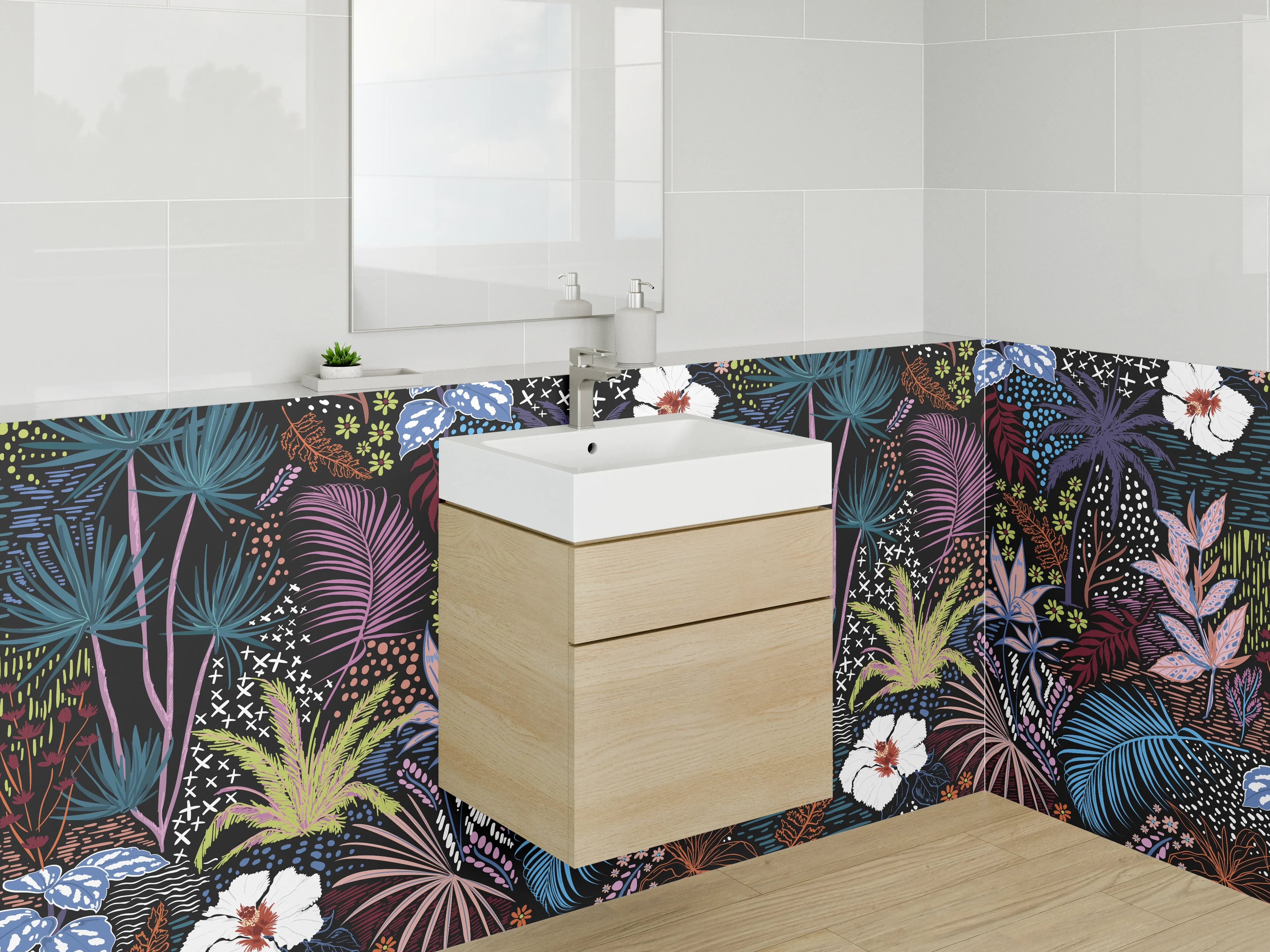 Waschbecken-Rückwand - Exotisches Dschungel-Blumen Design