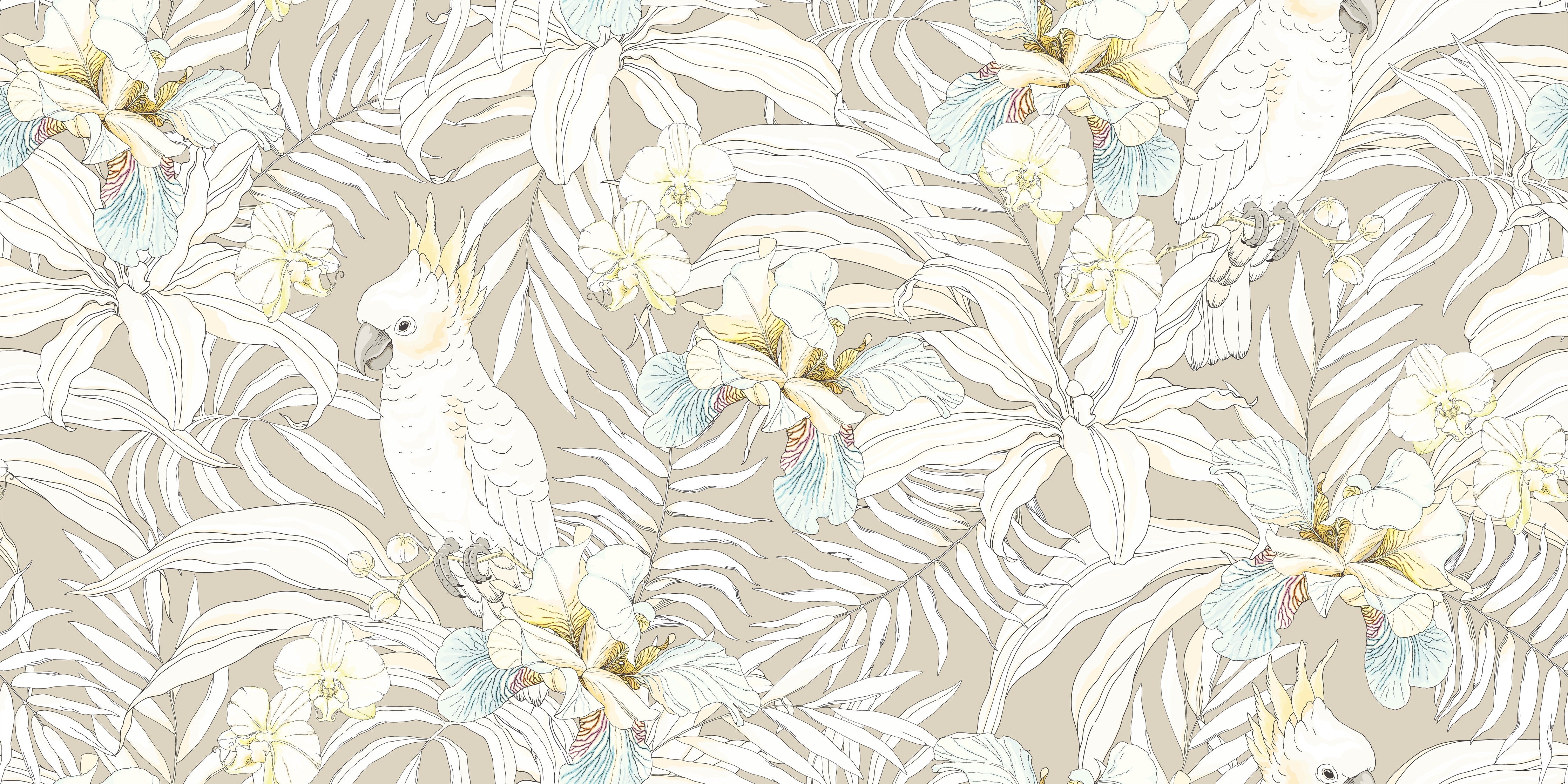 Waschbecken-Rückwand-Exotisches Kakadu-Blumenmuster Beige Weiß
