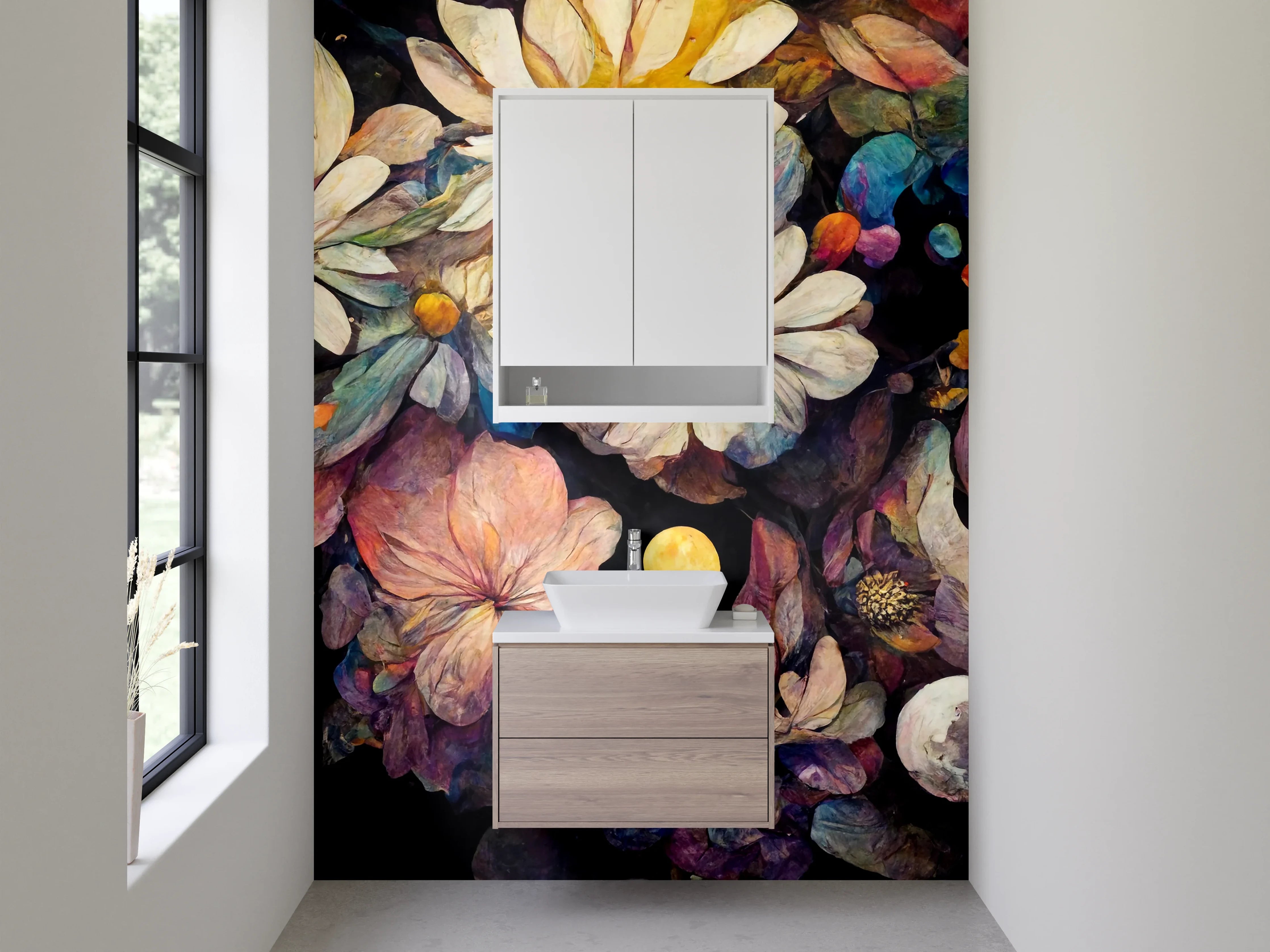 Waschbecken-Rückwand - Farbenfrohe Blumen- und Naturimpression