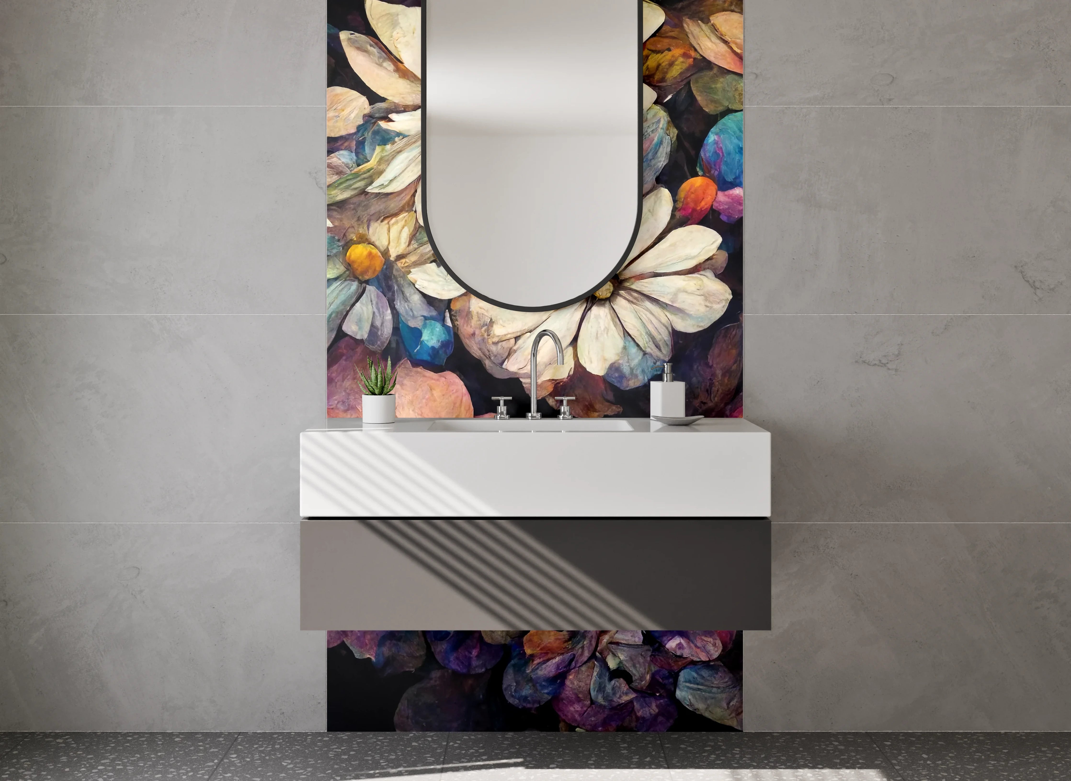 Waschbecken-Rückwand - Farbenfrohe Blumen- und Naturimpression