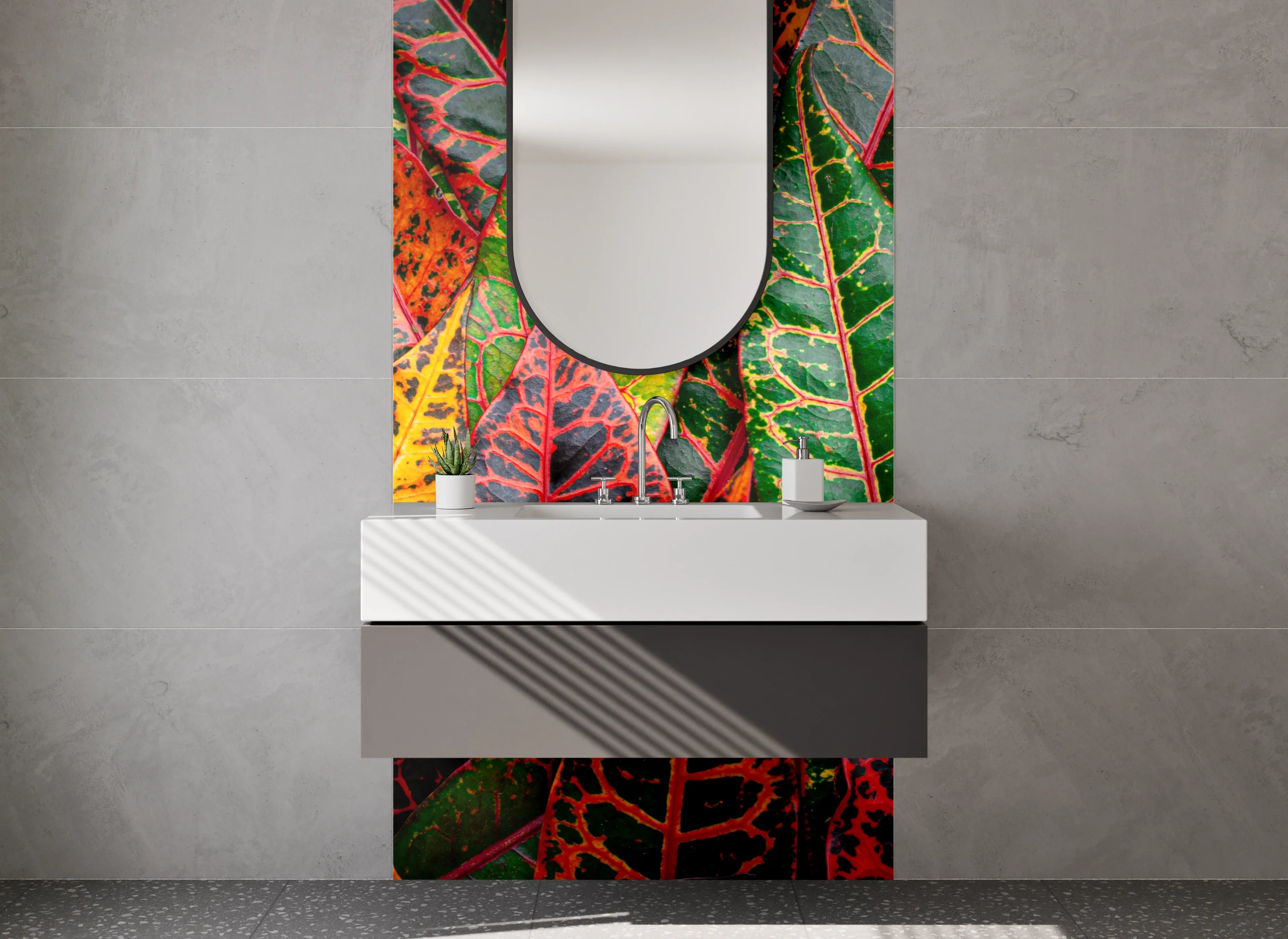 Waschbecken-Rückwand - Farbenfrohe Croton-Pflanzenblätter