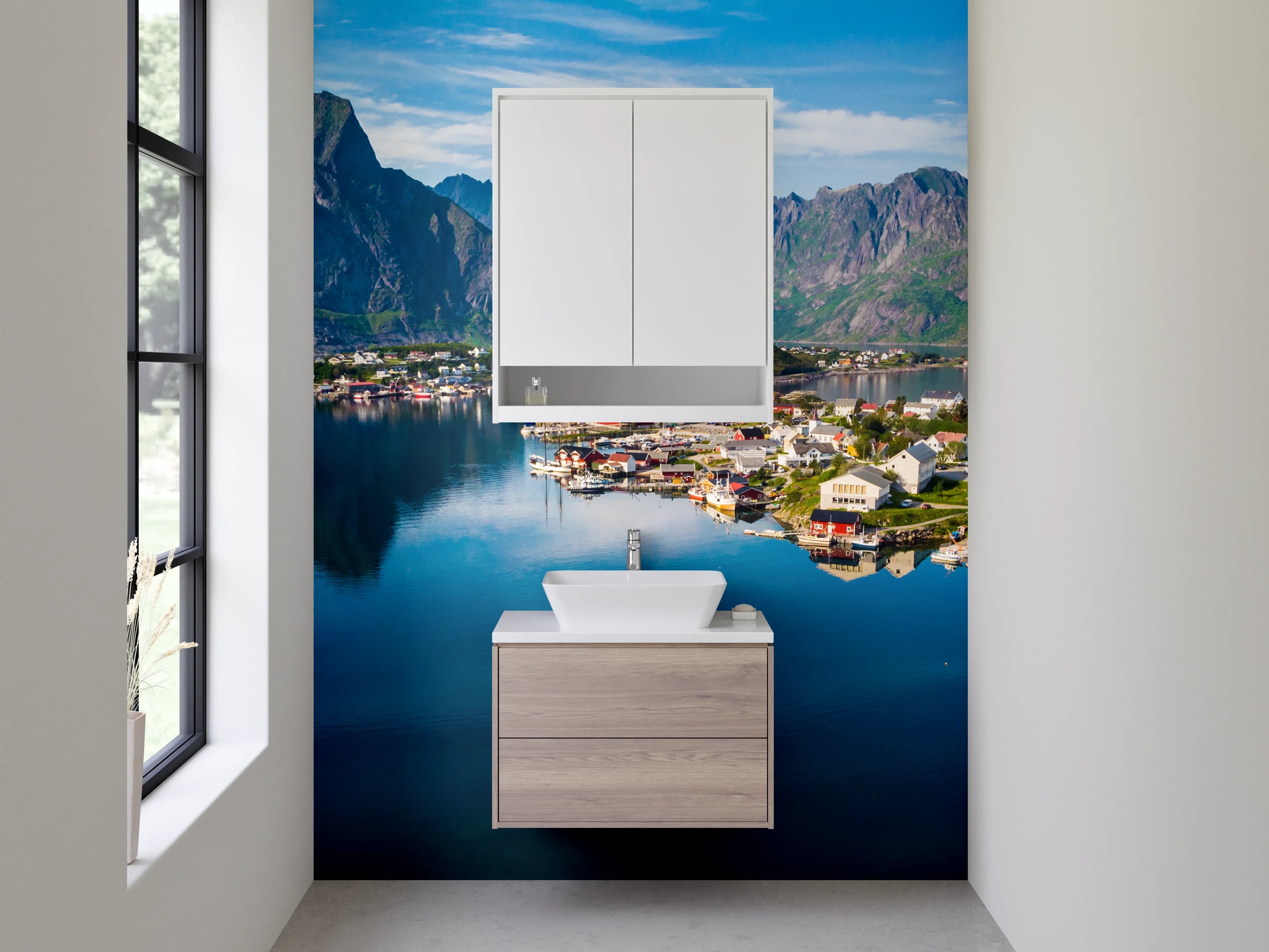 Waschbecken-Rückwand - Faszinierende Fjordlandschaft mit Bergpanorama