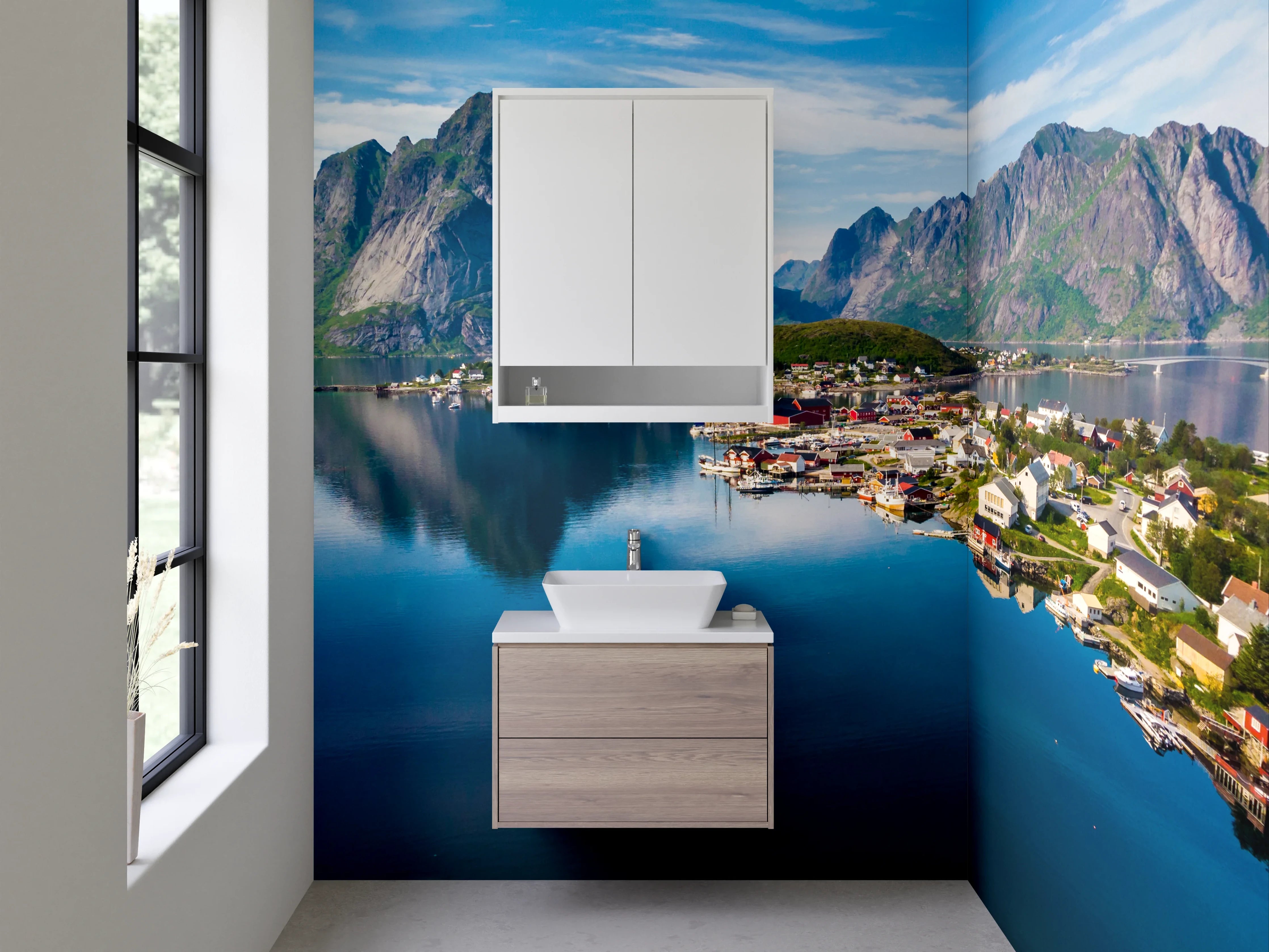 Waschbecken-Rückwand - Faszinierende Fjordlandschaft mit Bergpanorama