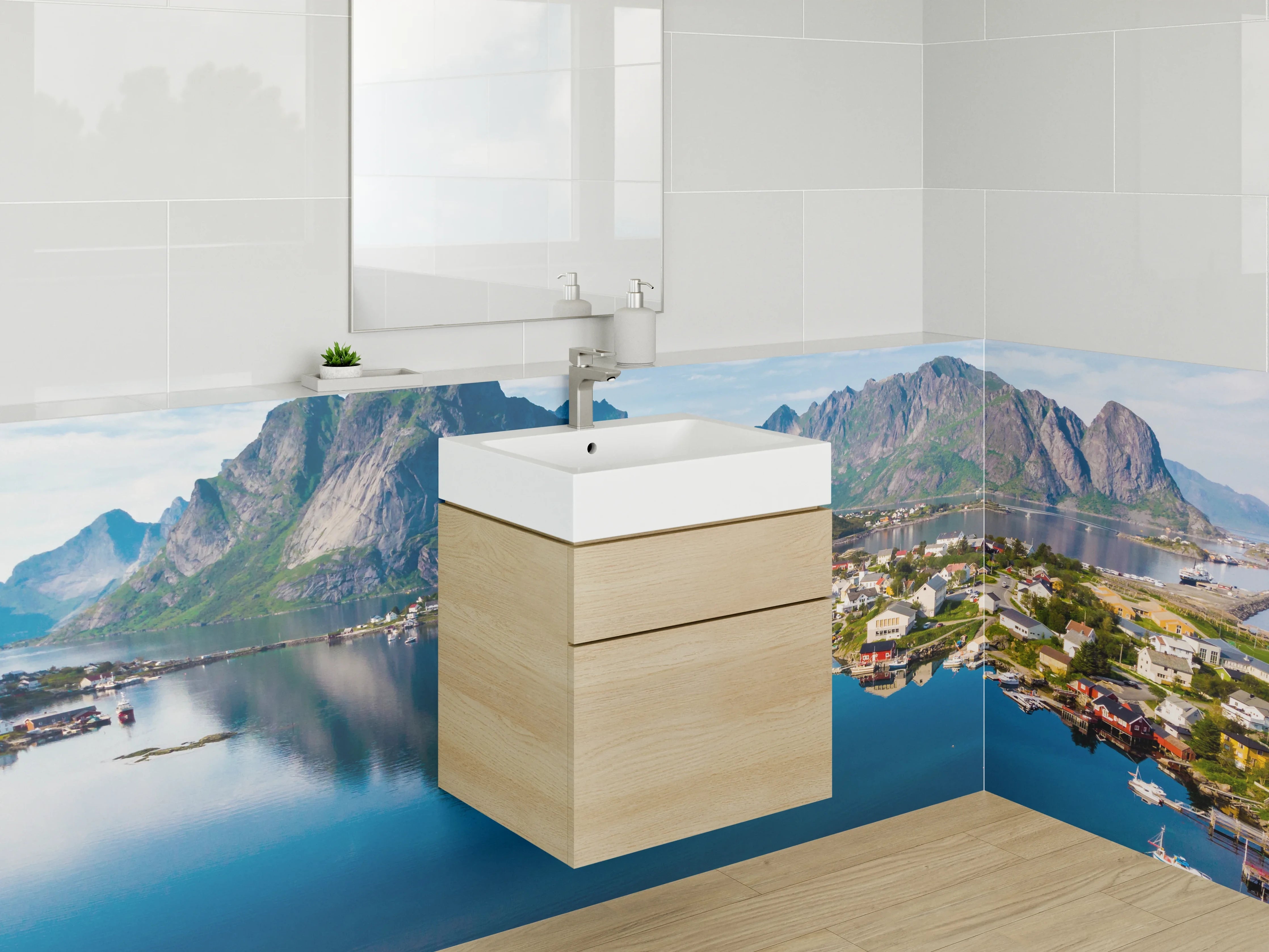 Waschbecken-Rückwand - Faszinierende Fjordlandschaft mit Bergpanorama