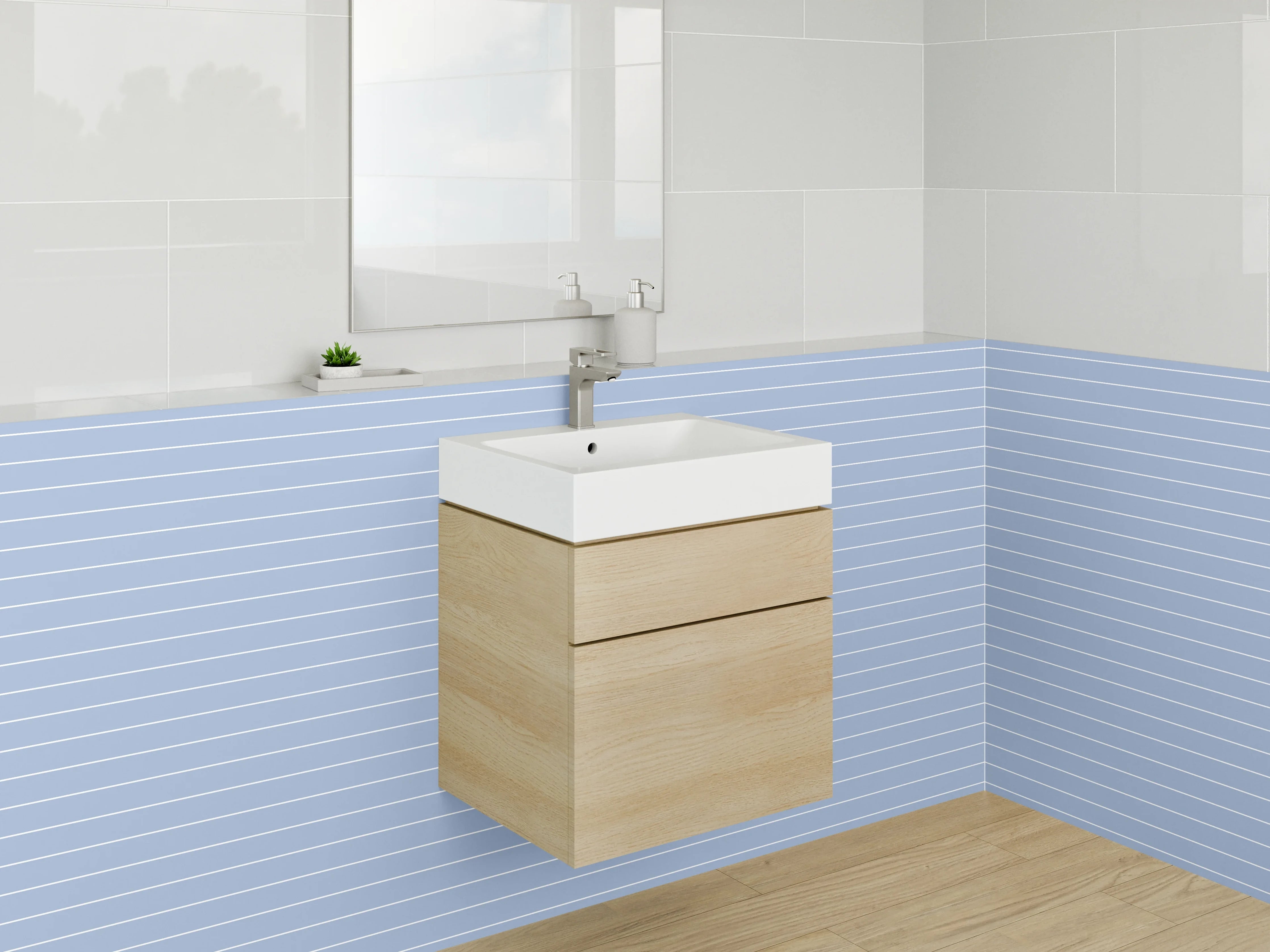 Waschbecken-Rückwand - Feine Linien in Hellblau-Grau