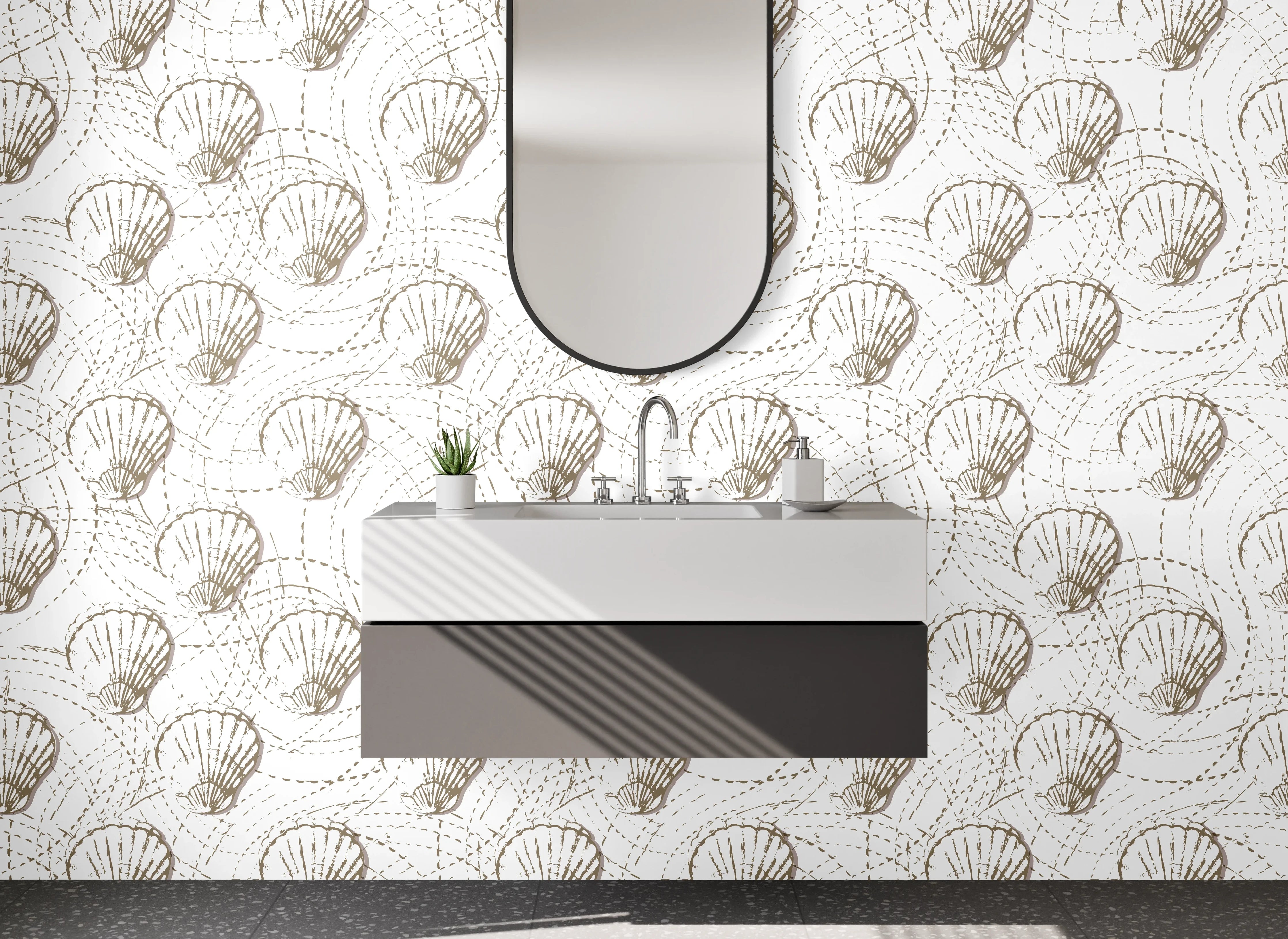 Waschbecken-Rückwand - Feine Muschelmuster in sanften Tönen