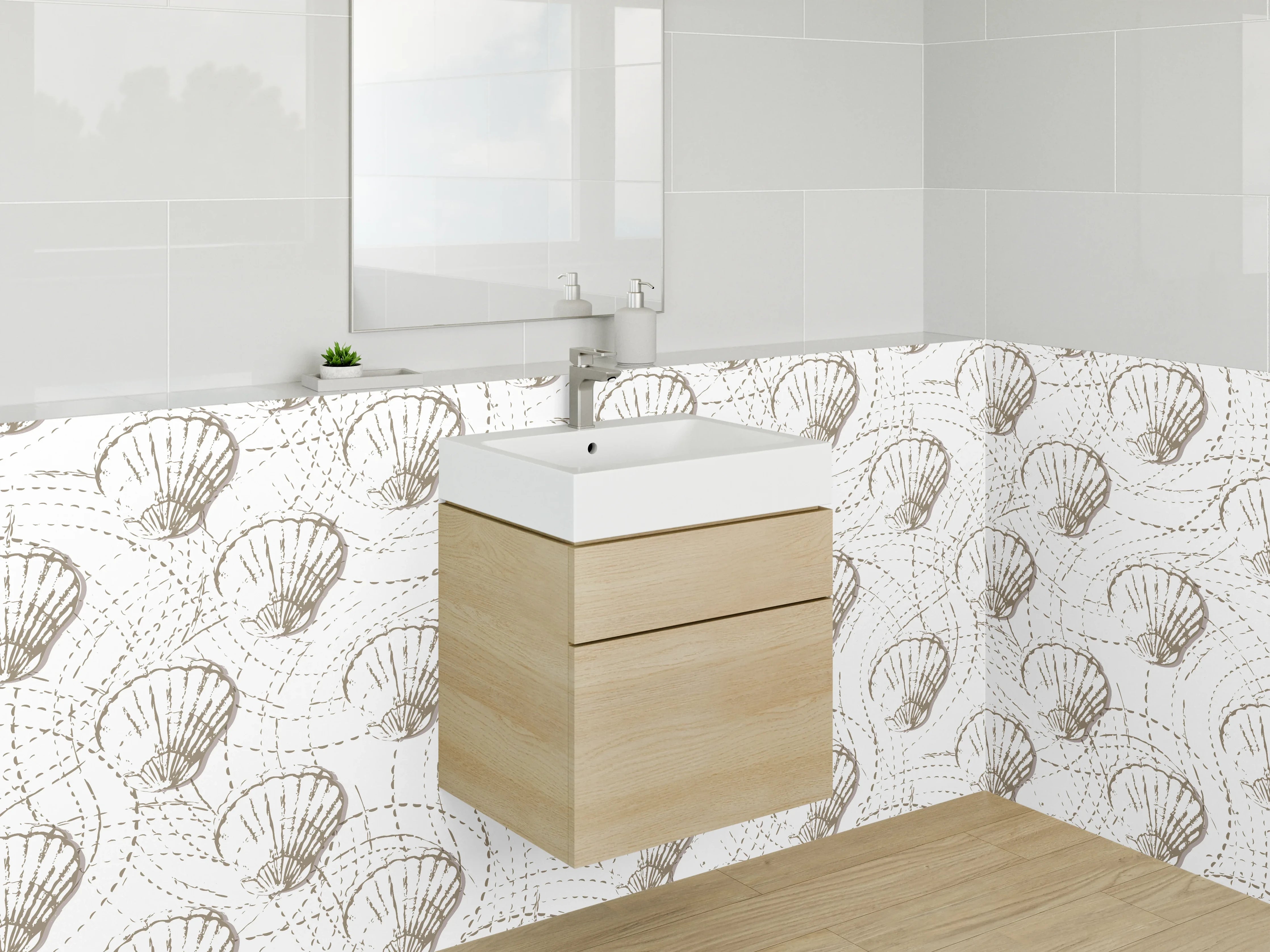 Waschbecken-Rückwand - Feine Muschelmuster in sanften Tönen