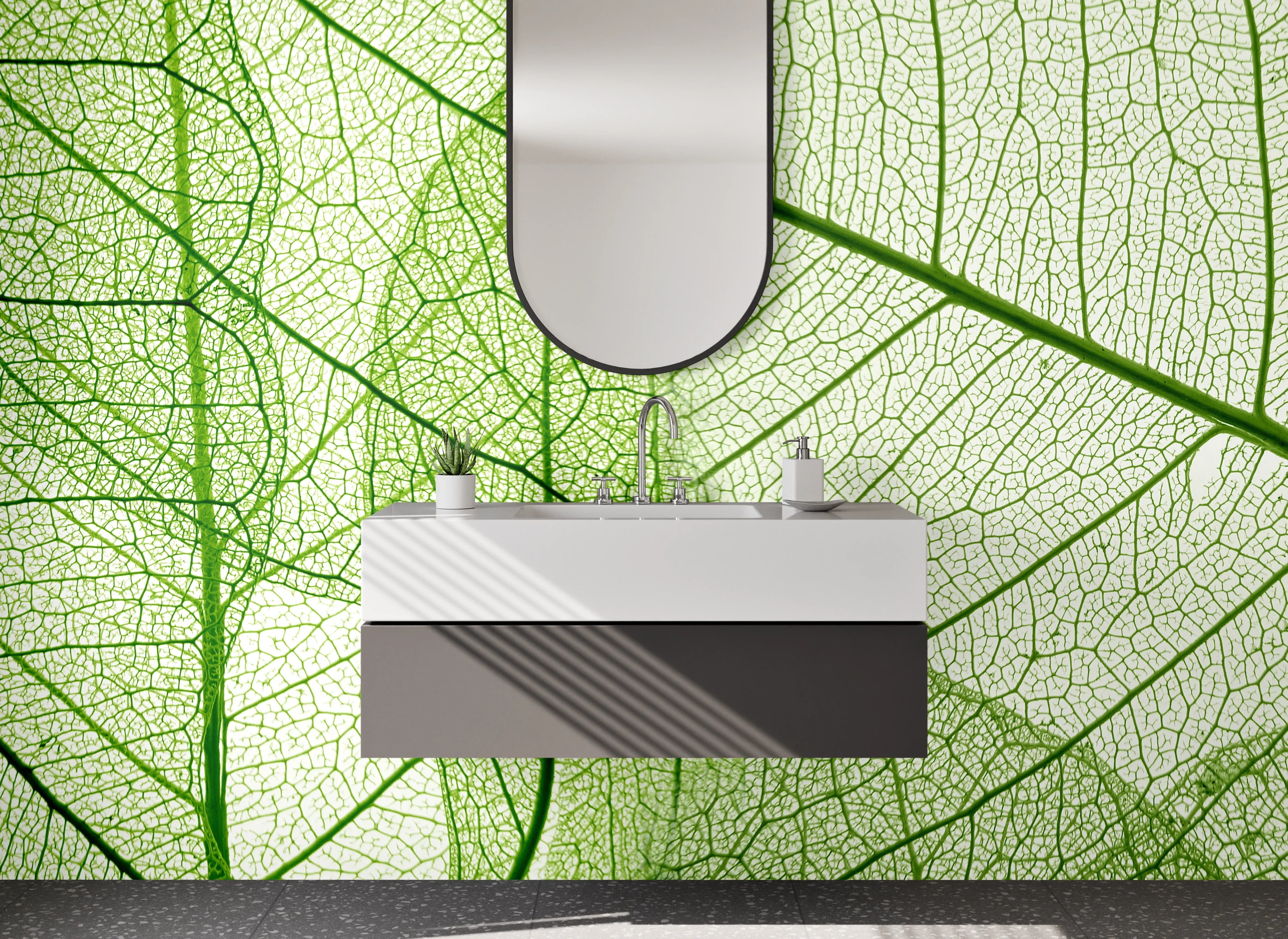 Waschbecken-Rückwand - Feine grüne Blattstruktur Naturmotiv