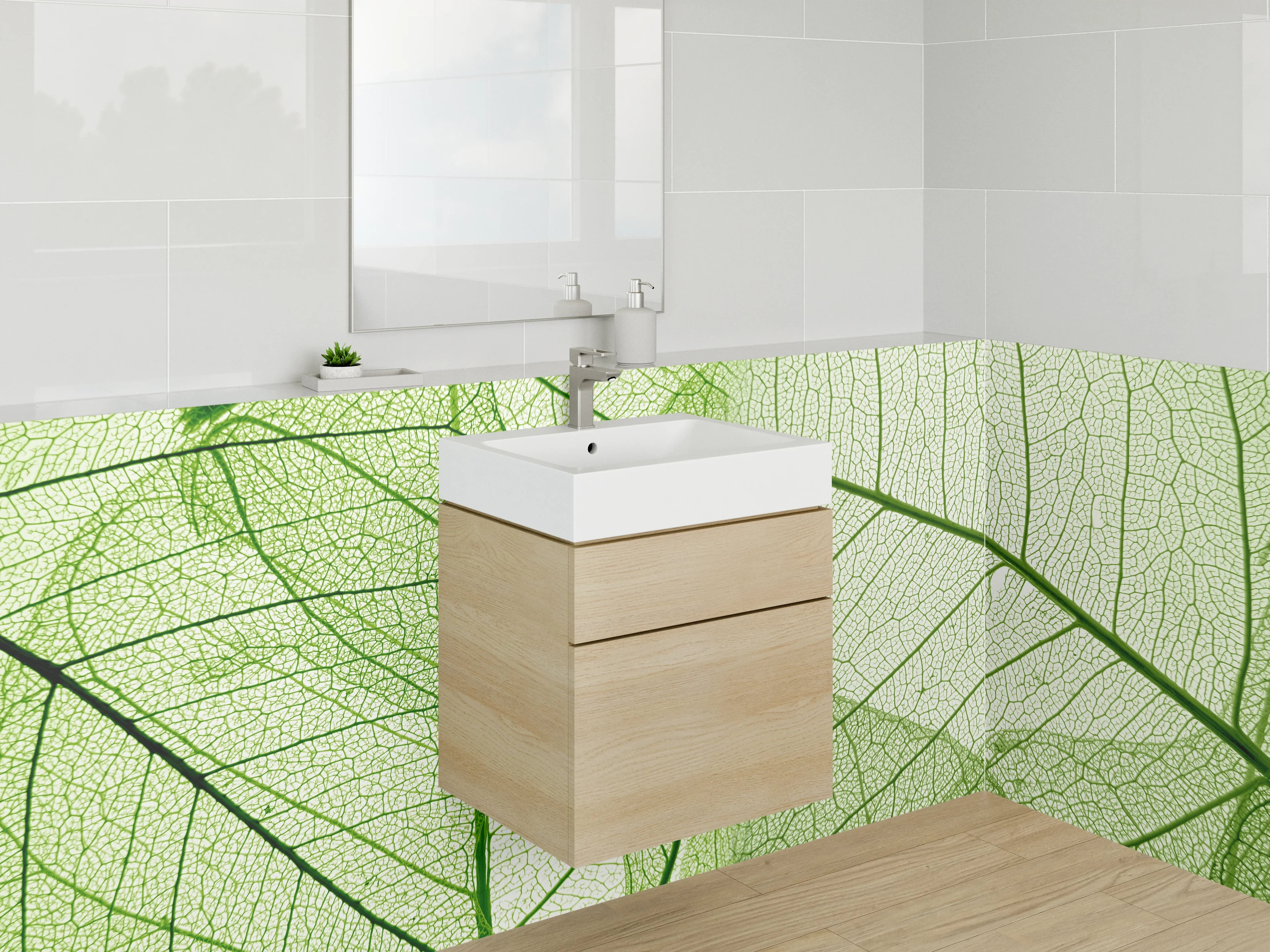 Waschbecken-Rückwand - Feine grüne Blattstruktur Naturmotiv