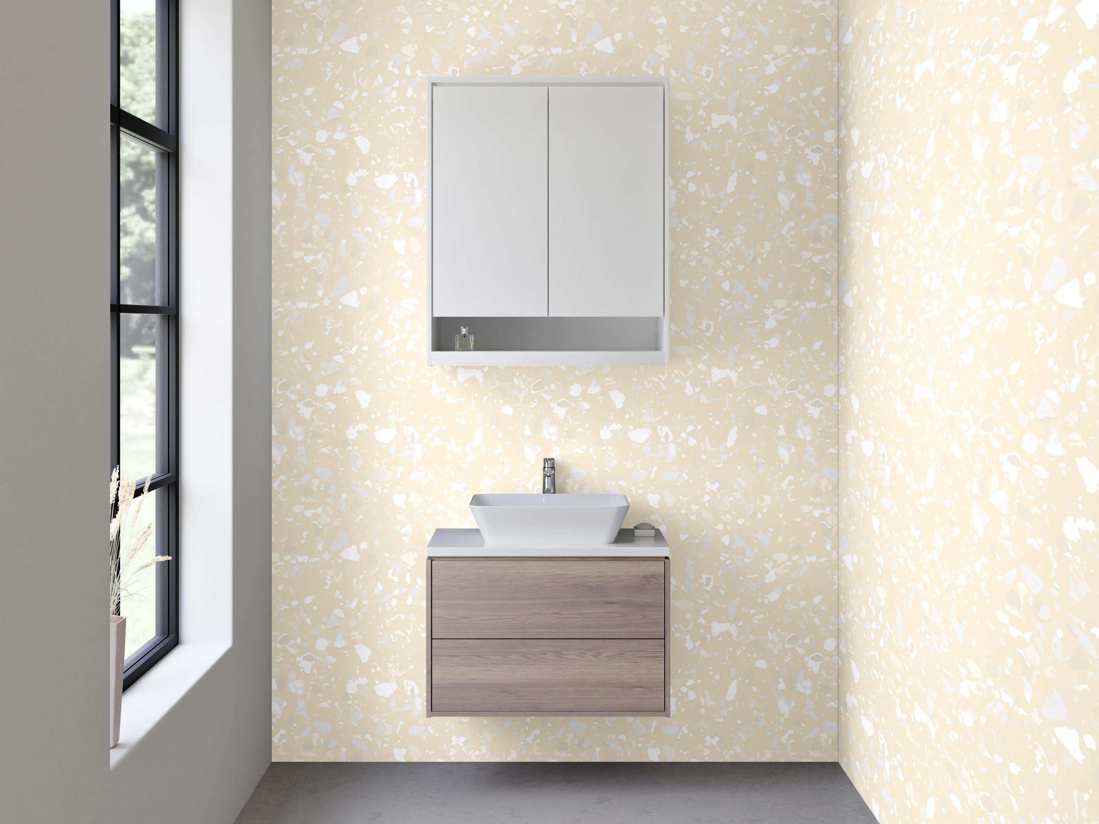 Waschbecken-Rückwand - Feines Muster Beige Weiß für Bad
