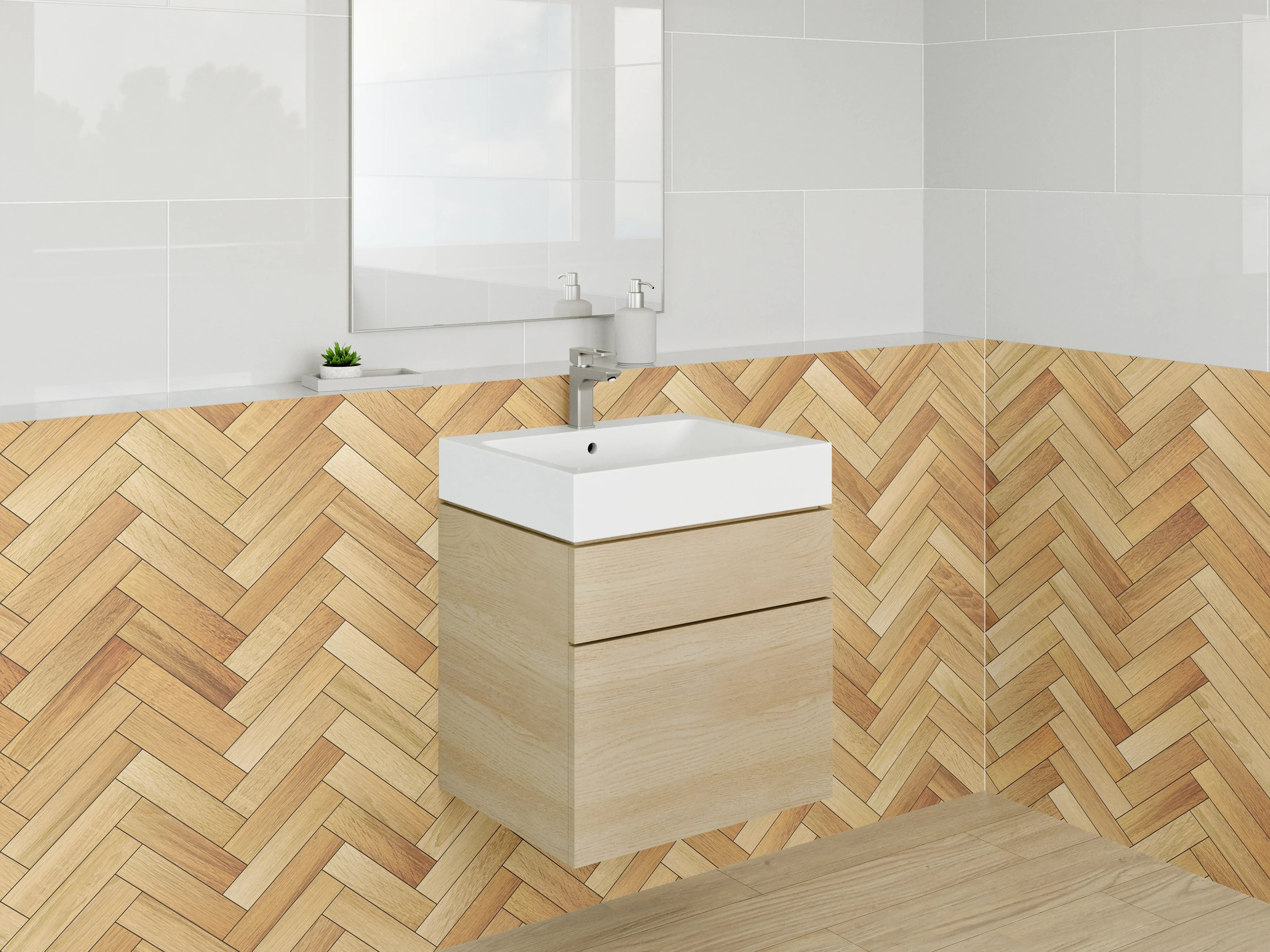 Waschbecken-Rückwand - Fischgrät Holzoptik Fliesen Muster