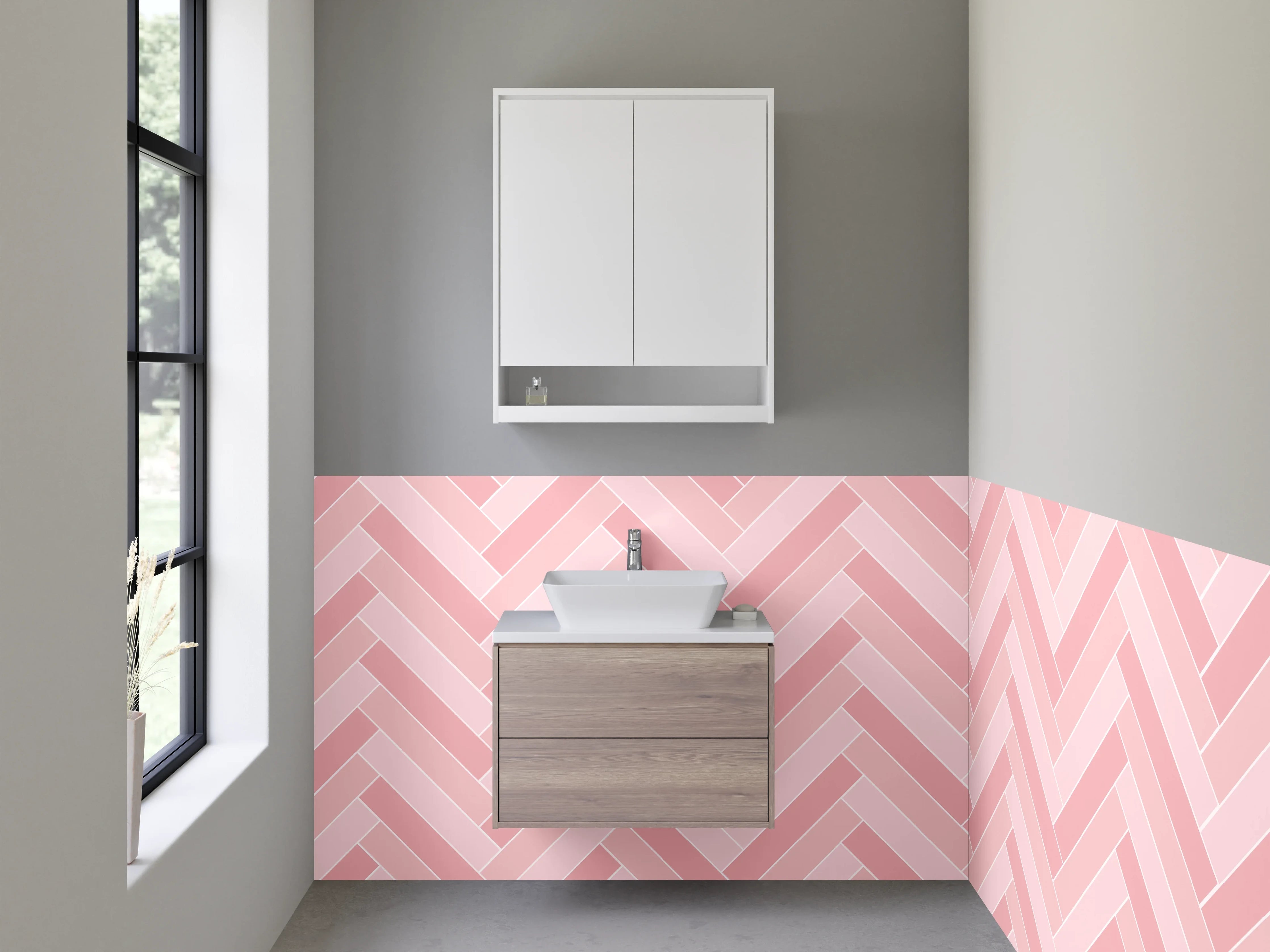 Waschbecken-Rückwand - Fischgrät Muster Rosa Fliesen Design