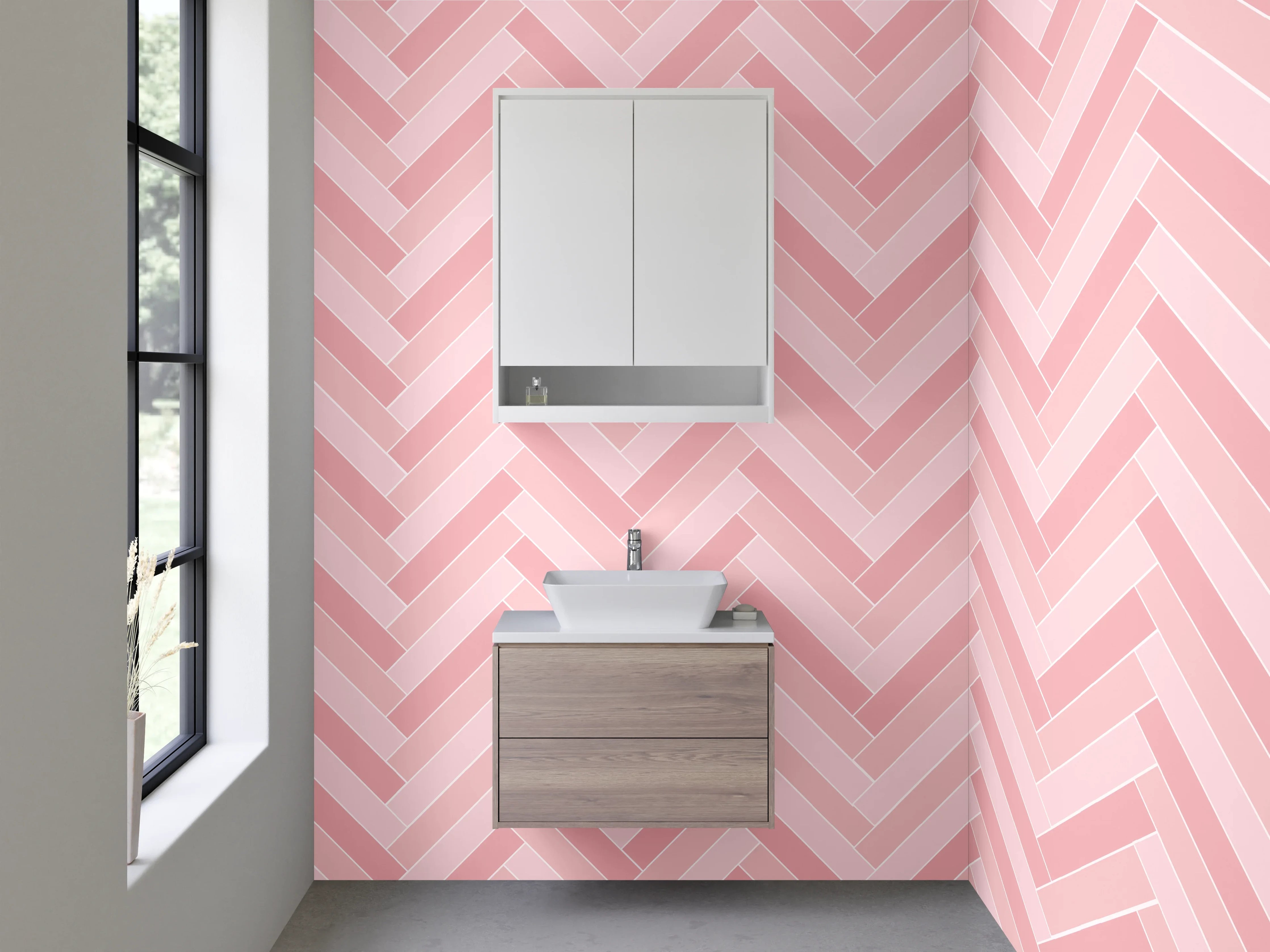 Waschbecken-Rückwand - Fischgrät Muster Rosa Fliesen Design