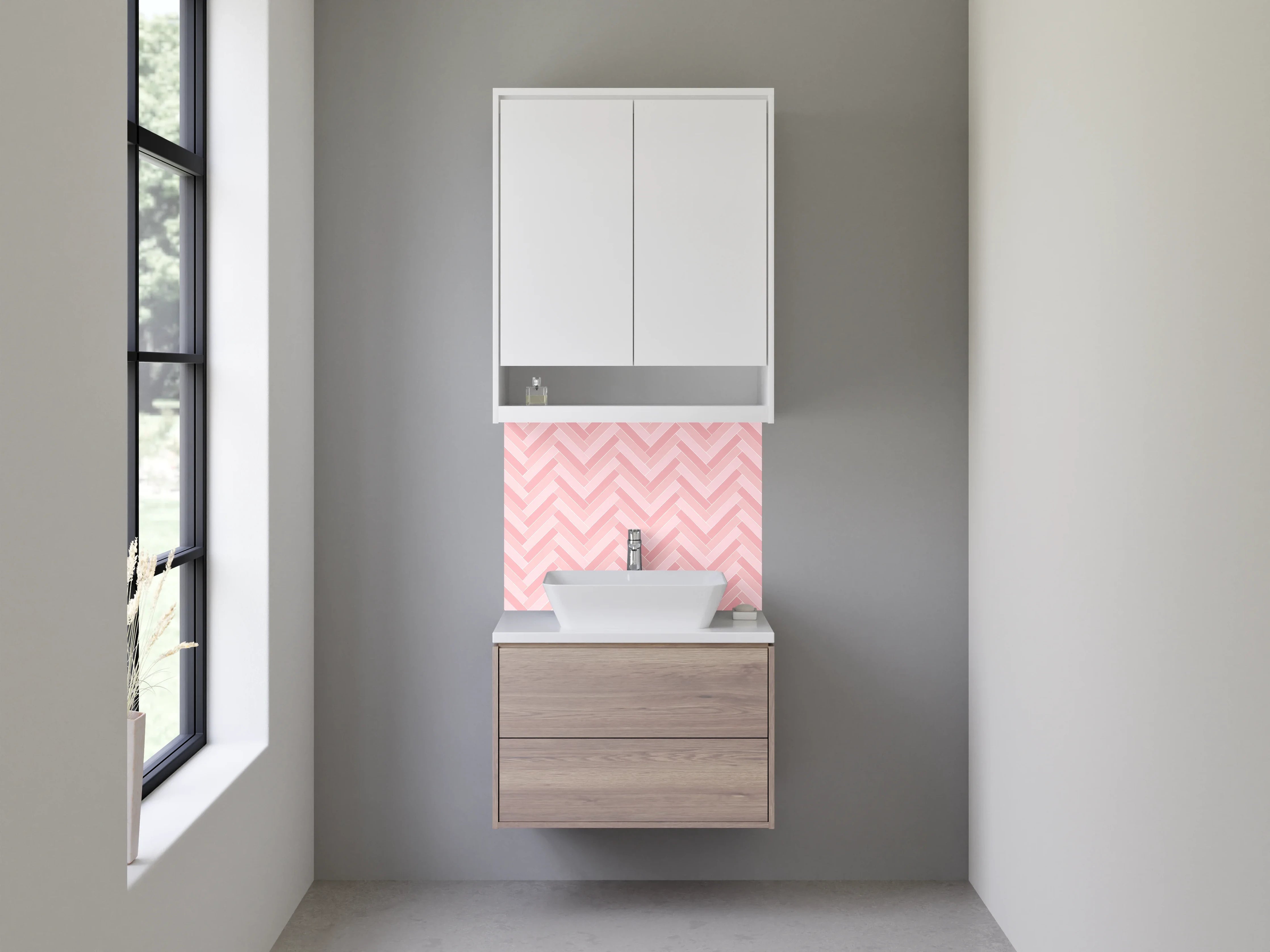 Waschbecken-Rückwand - Fischgrät Muster Rosa Fliesen Design