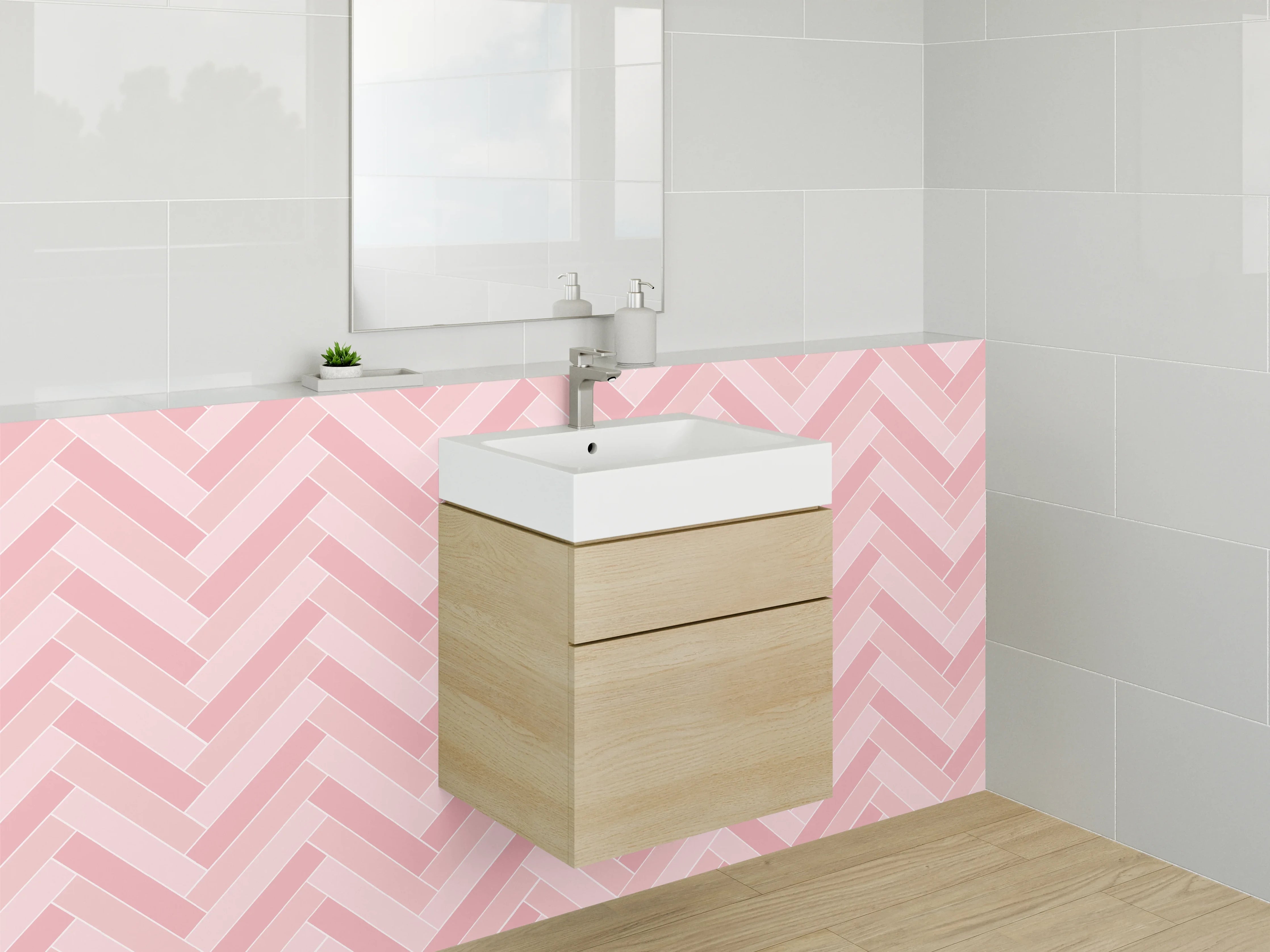 Waschbecken-Rückwand - Fischgrät Muster Rosa Fliesen Design