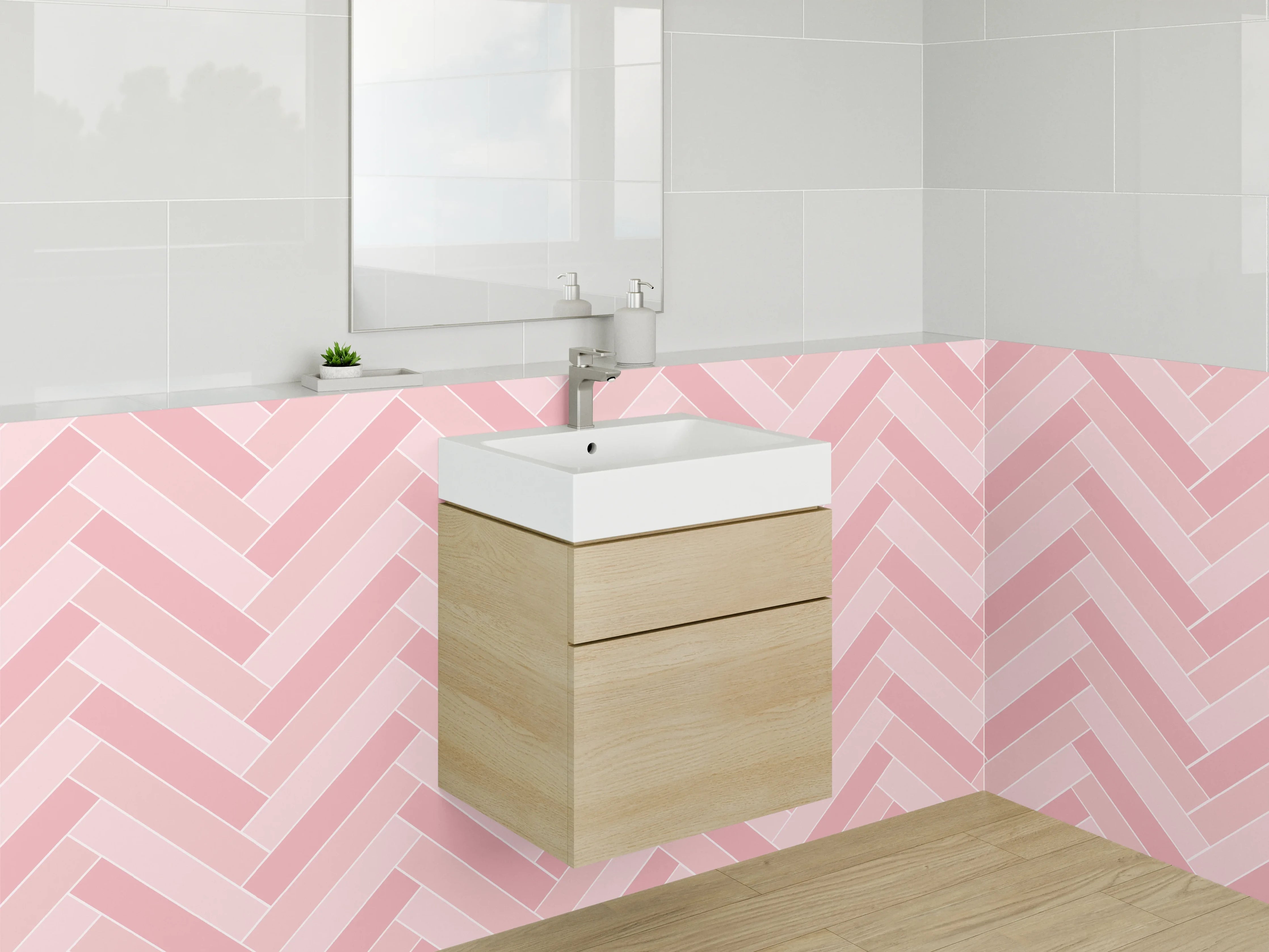 Waschbecken-Rückwand - Fischgrät Muster Rosa Fliesen Design