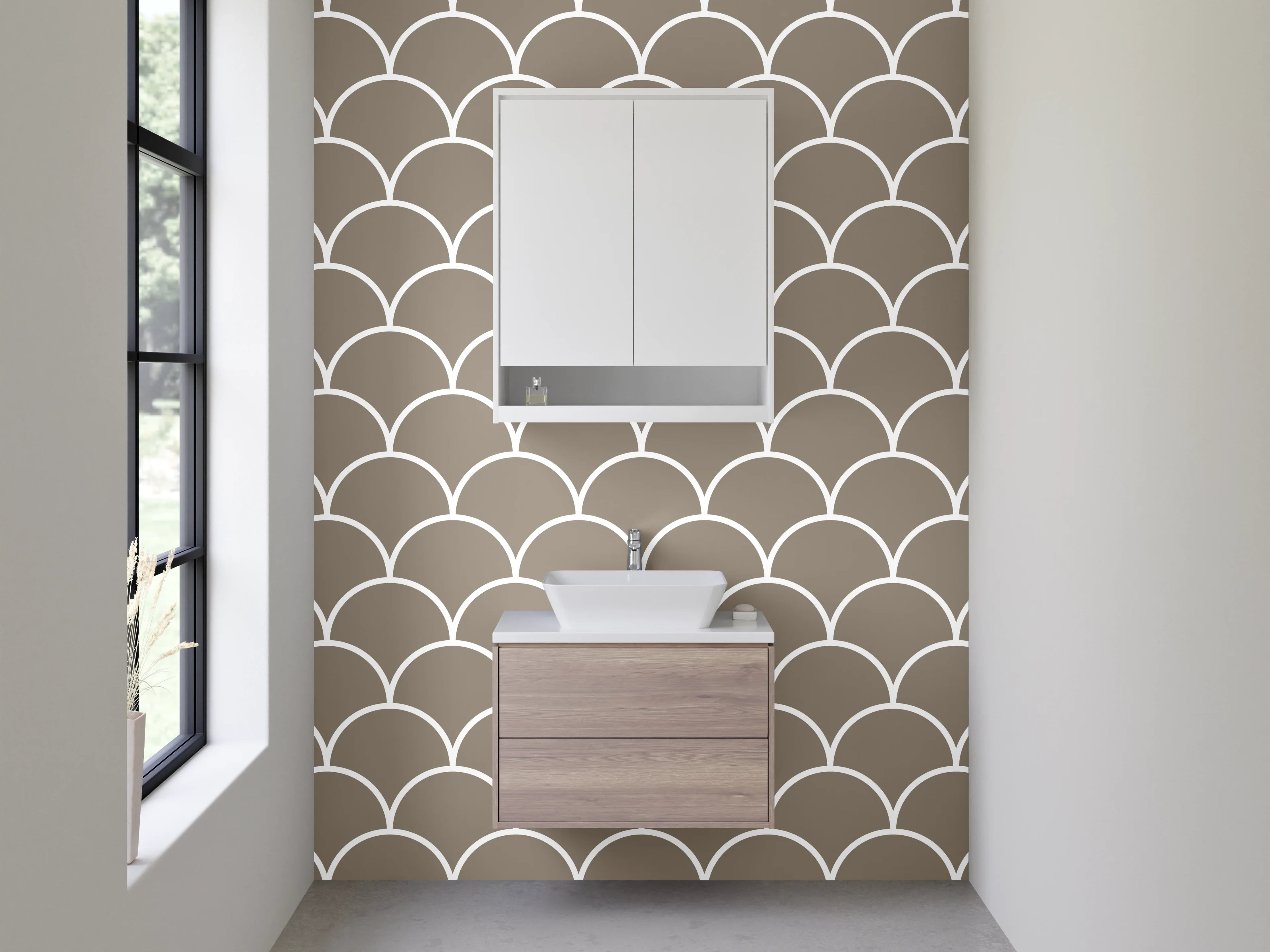 Waschbecken-Rückwand - Fischschuppen-Muster Beige Modern
