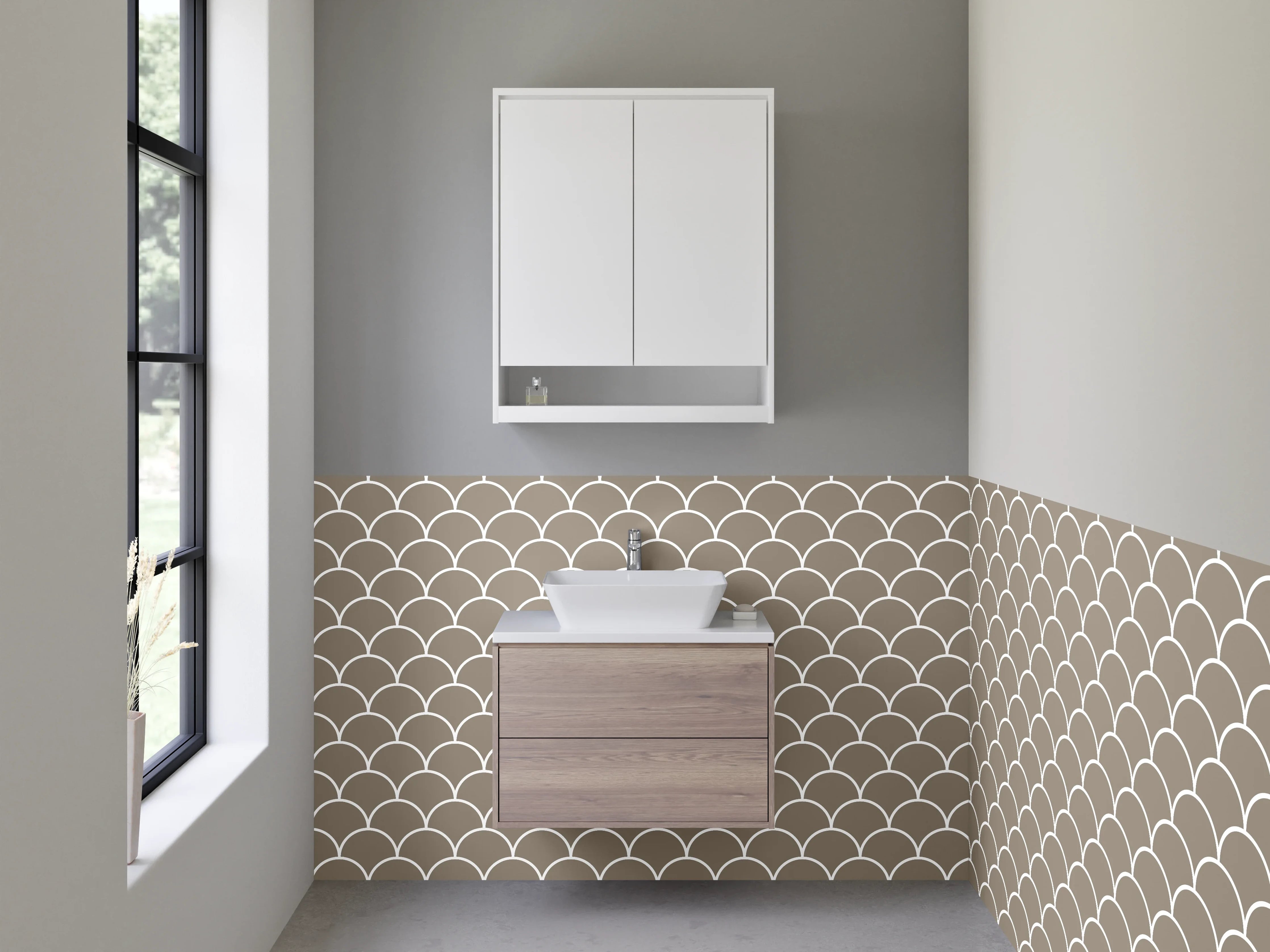 Waschbecken-Rückwand - Fischschuppen-Muster Beige Modern