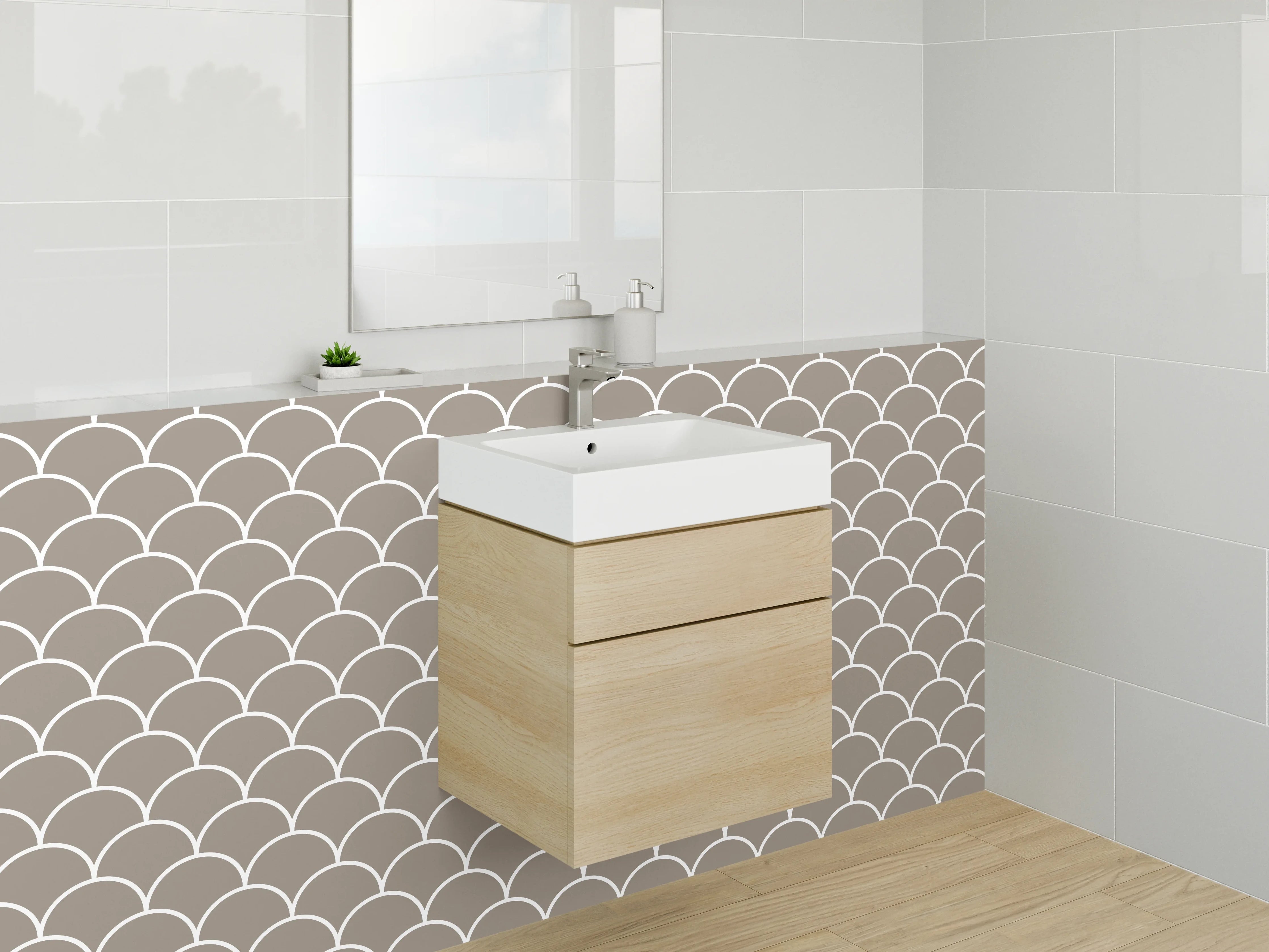 Waschbecken-Rückwand - Fischschuppen-Muster Beige Modern