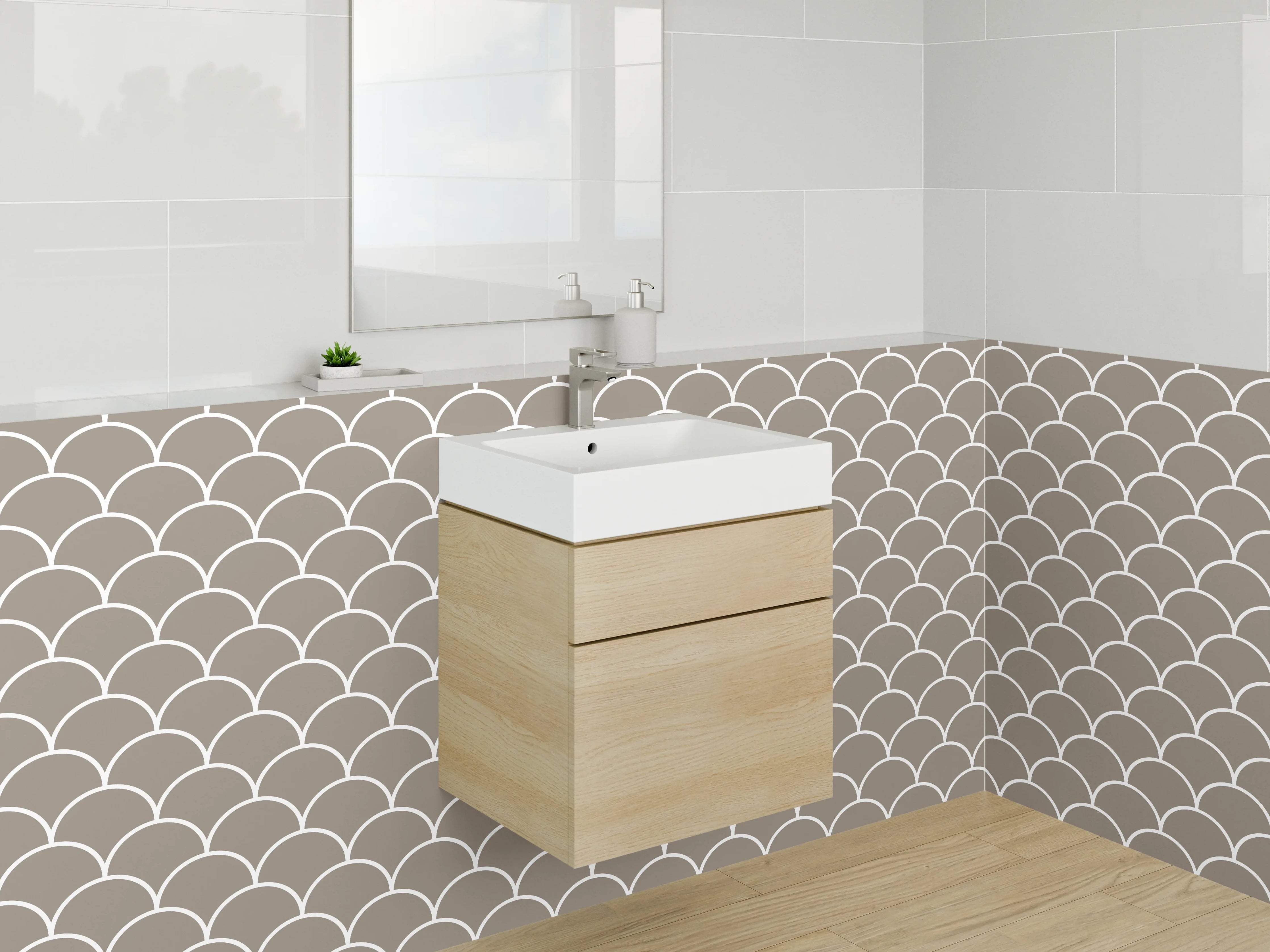 Waschbecken-Rückwand - Fischschuppen-Muster Beige Modern