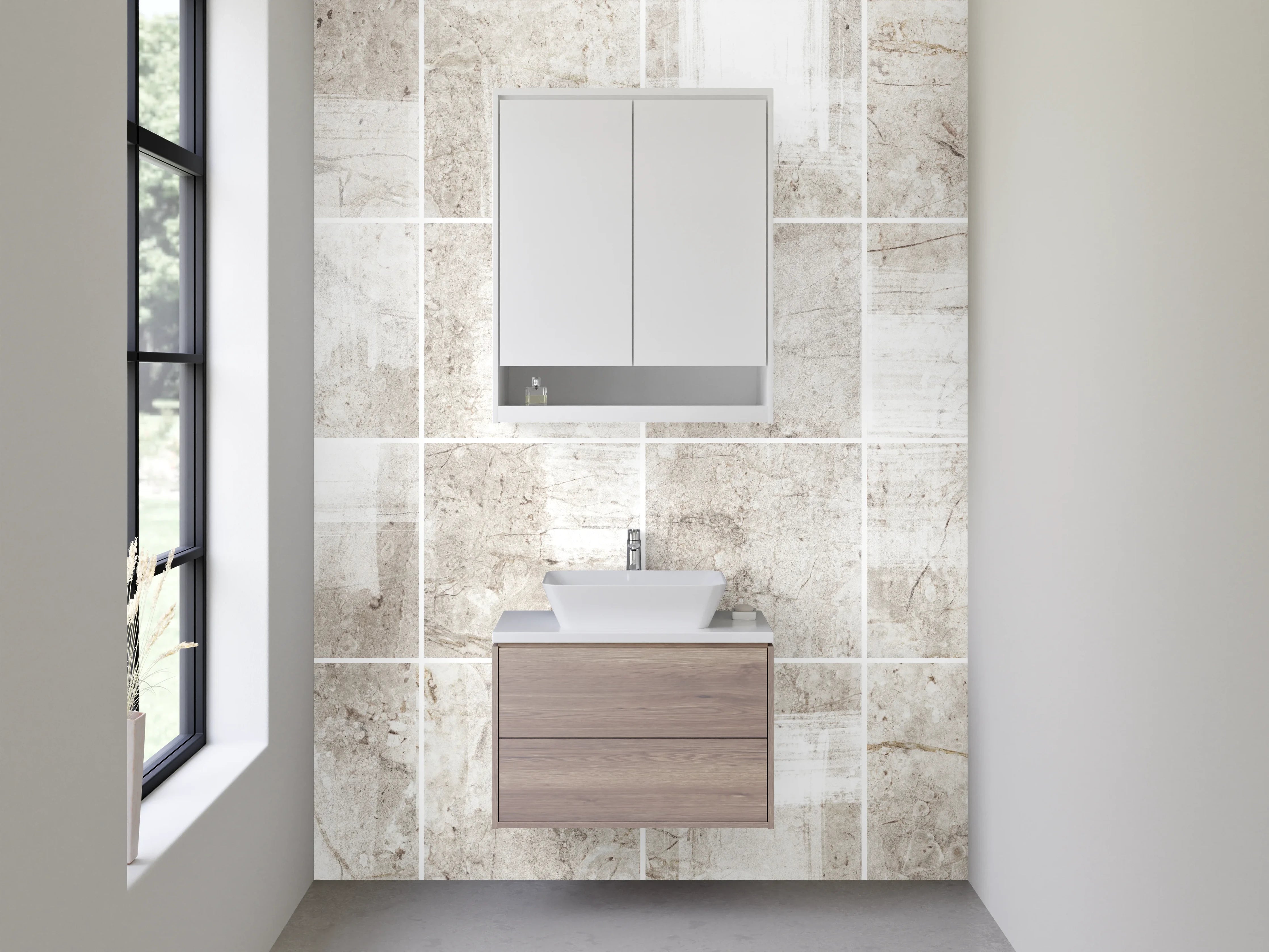 Waschbecken-Rückwand - Fliesen-Mosaik weiß-grau modern