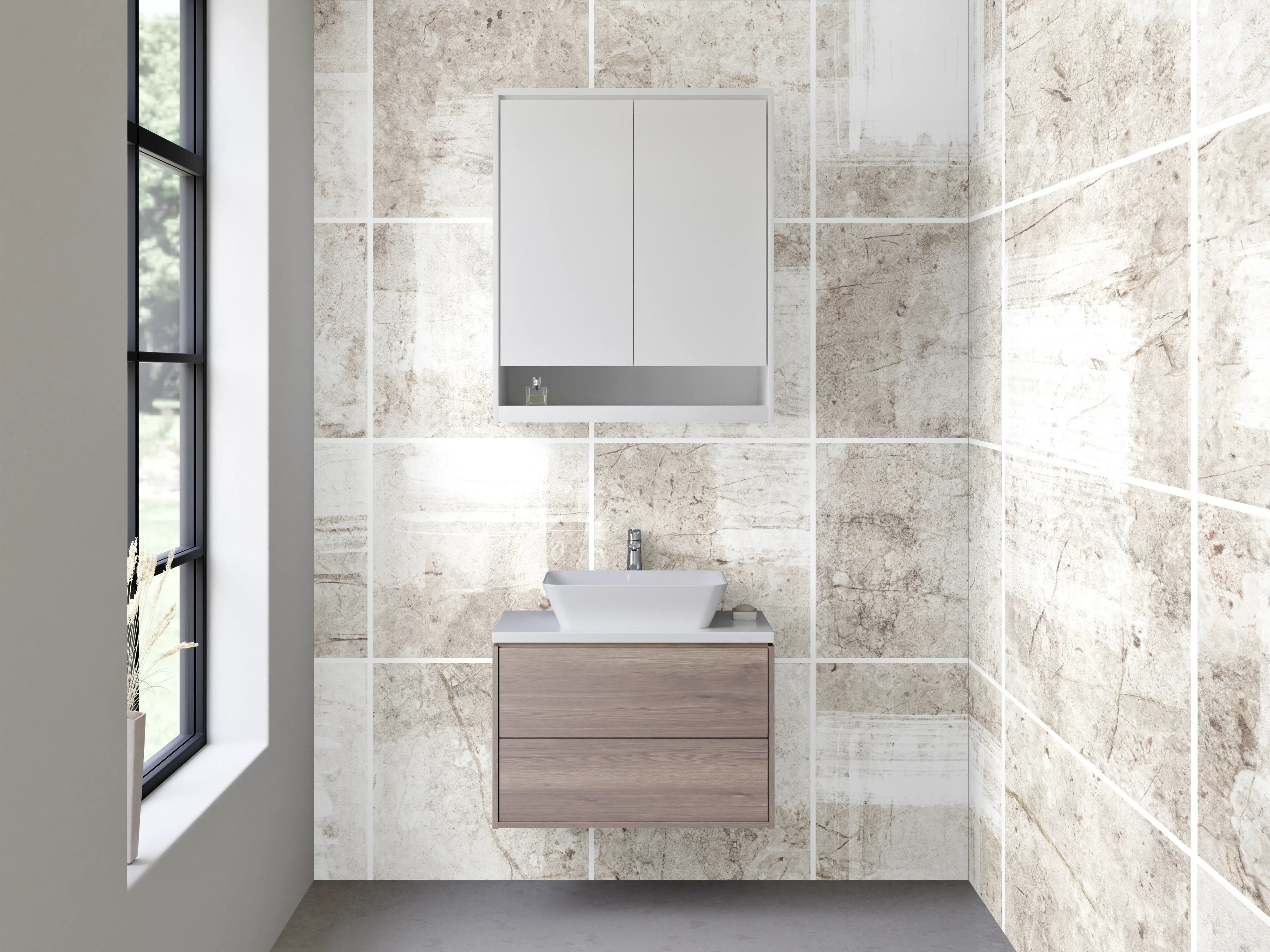 Waschbecken-Rückwand - Fliesen-Mosaik weiß-grau modern