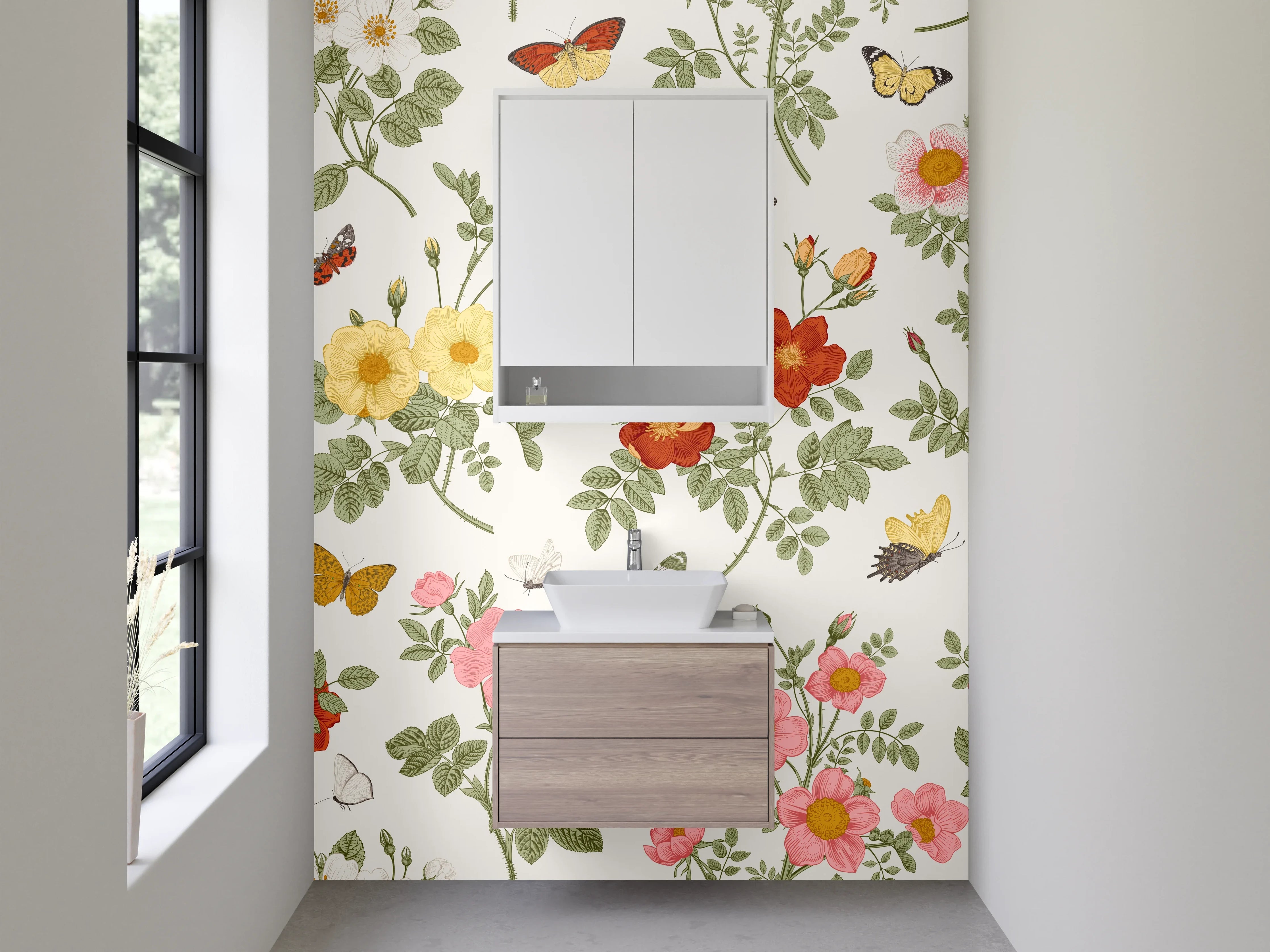 Waschbecken-Rückwand - Florale Muster Blumen und Schmetterlinge