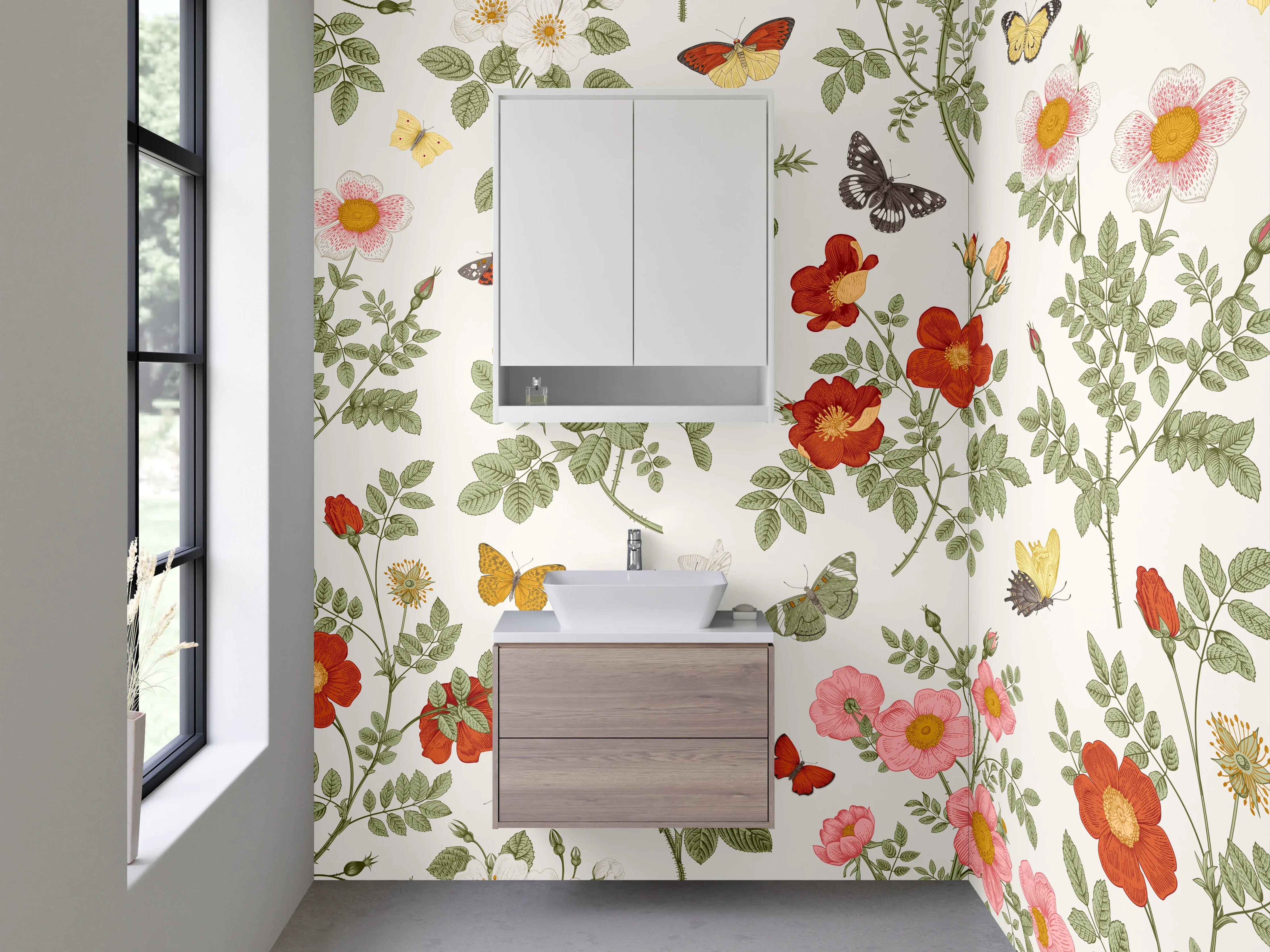 Waschbecken-Rückwand - Florale Muster Blumen und Schmetterlinge