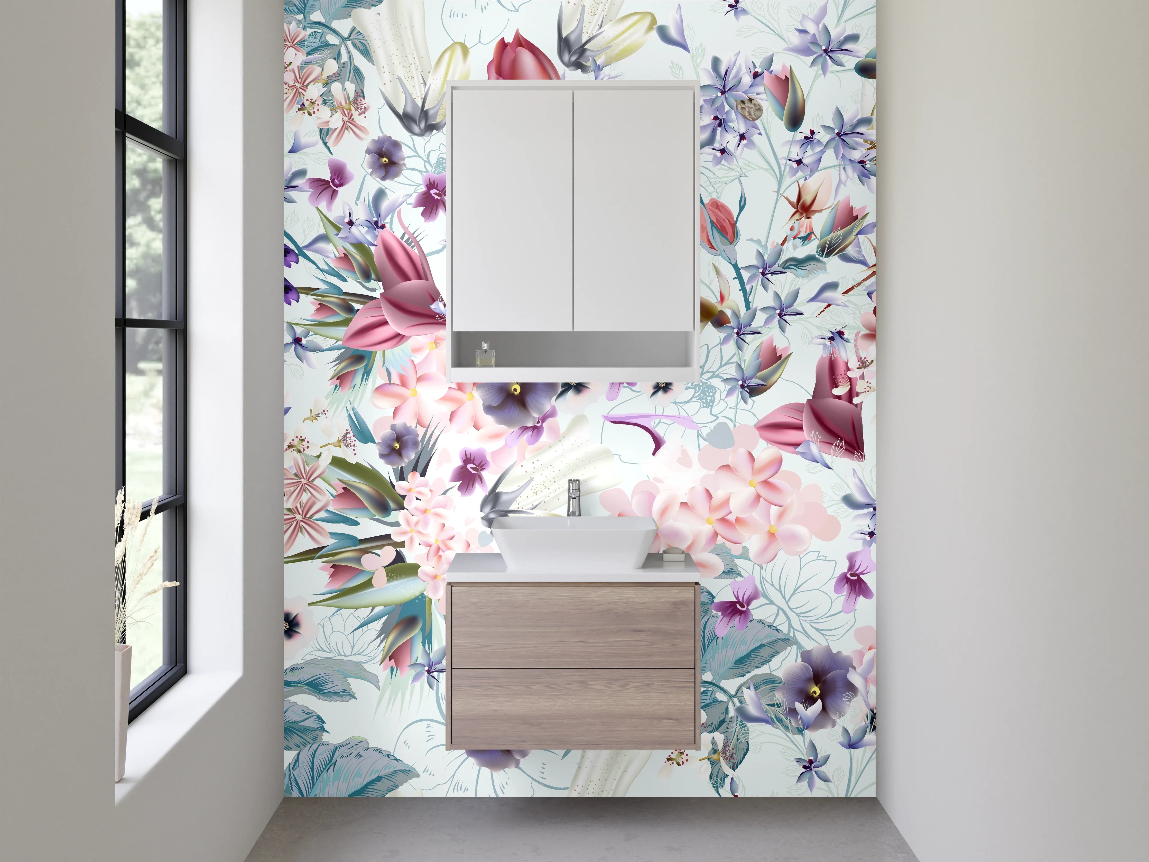 Waschbecken-Rückwand - Florale Pastell-Aquarell-Optik für Rückwände