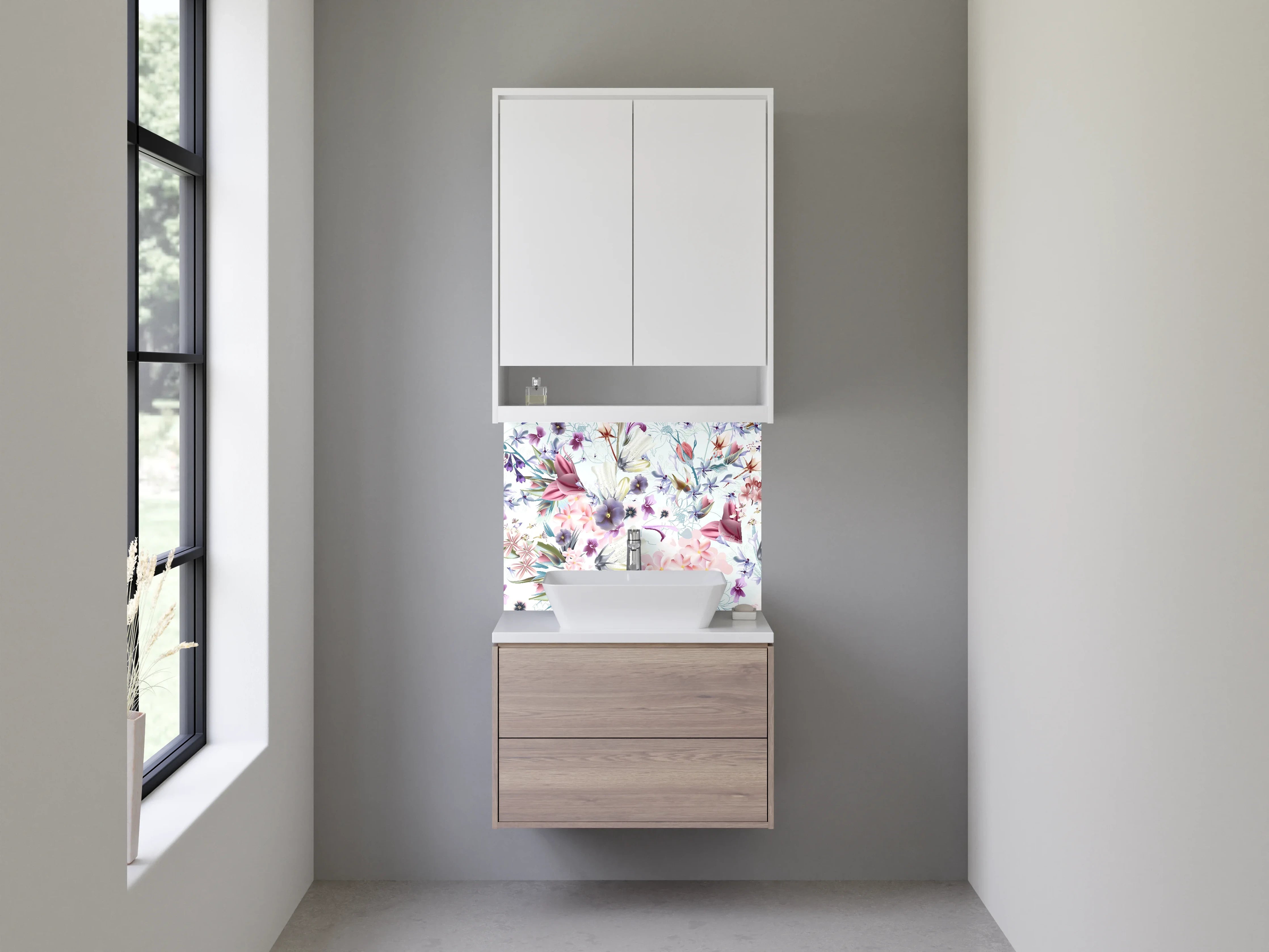 Waschbecken-Rückwand - Florale Pastell-Aquarell-Optik für Rückwände