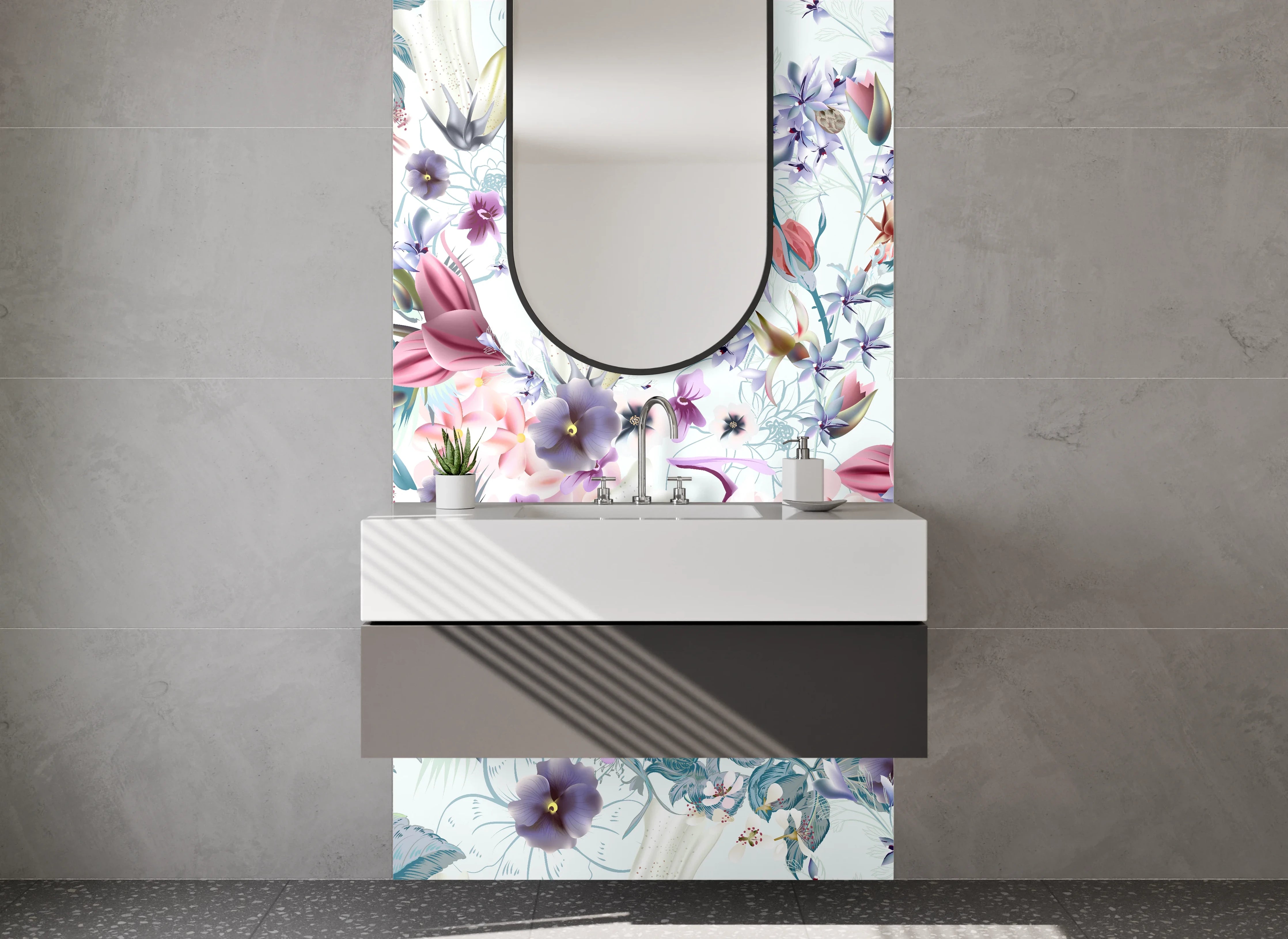 Waschbecken-Rückwand - Florale Pastell-Aquarell-Optik für Rückwände