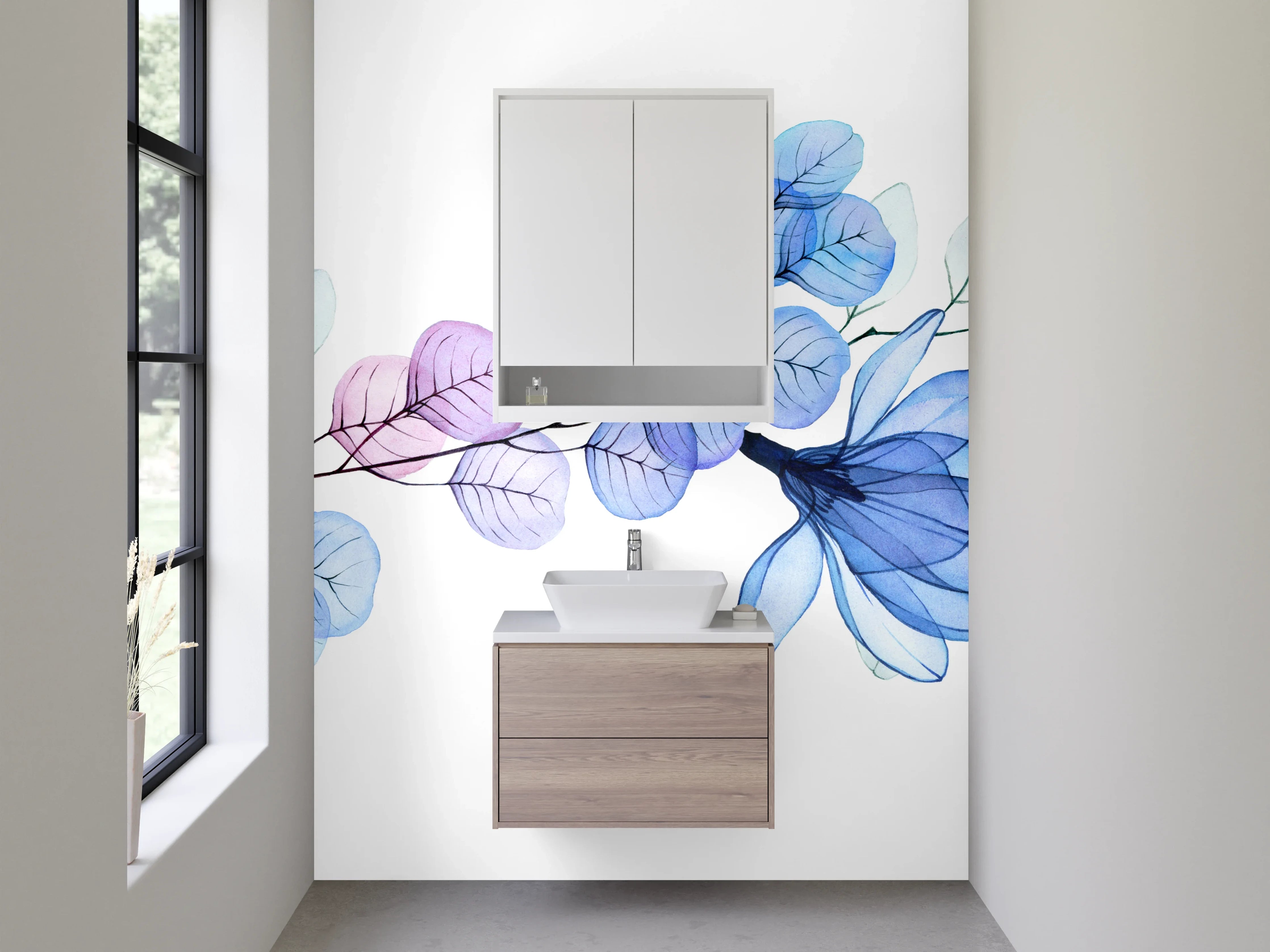 Waschbecken-Rückwand - Florales Aquarell Design Blau Lila