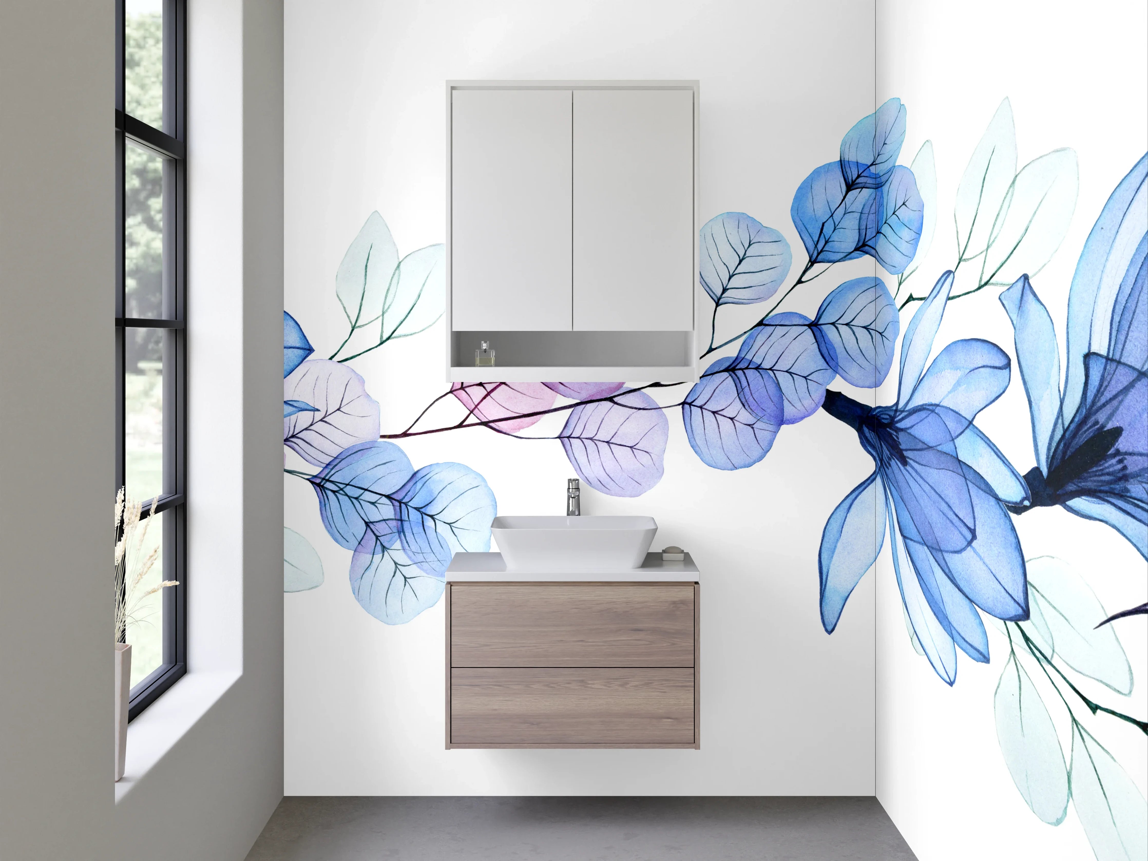 Waschbecken-Rückwand - Florales Aquarell Design Blau Lila