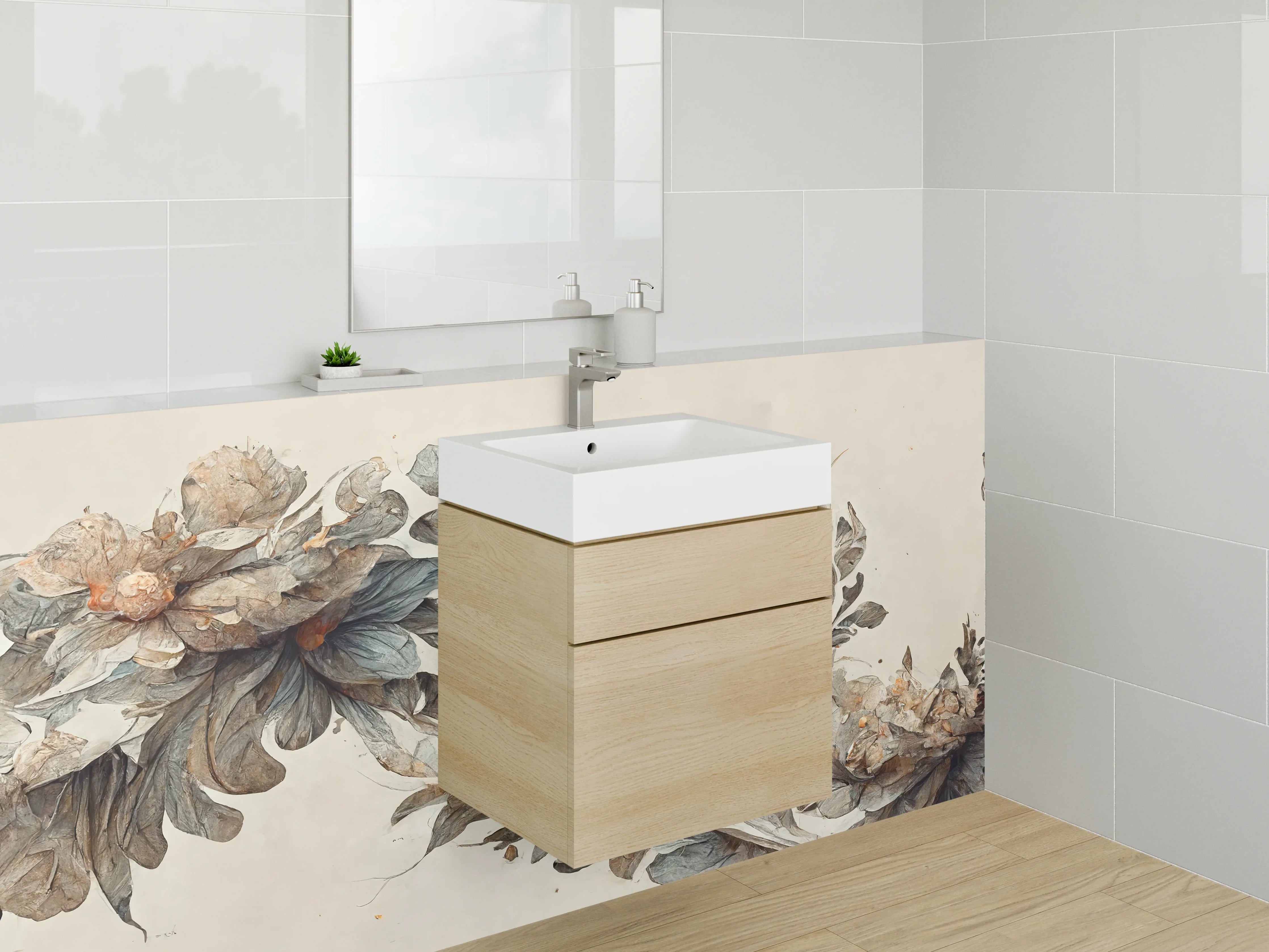 Waschbecken-Rückwand - Florales Aquarell-Design Vintage Stil