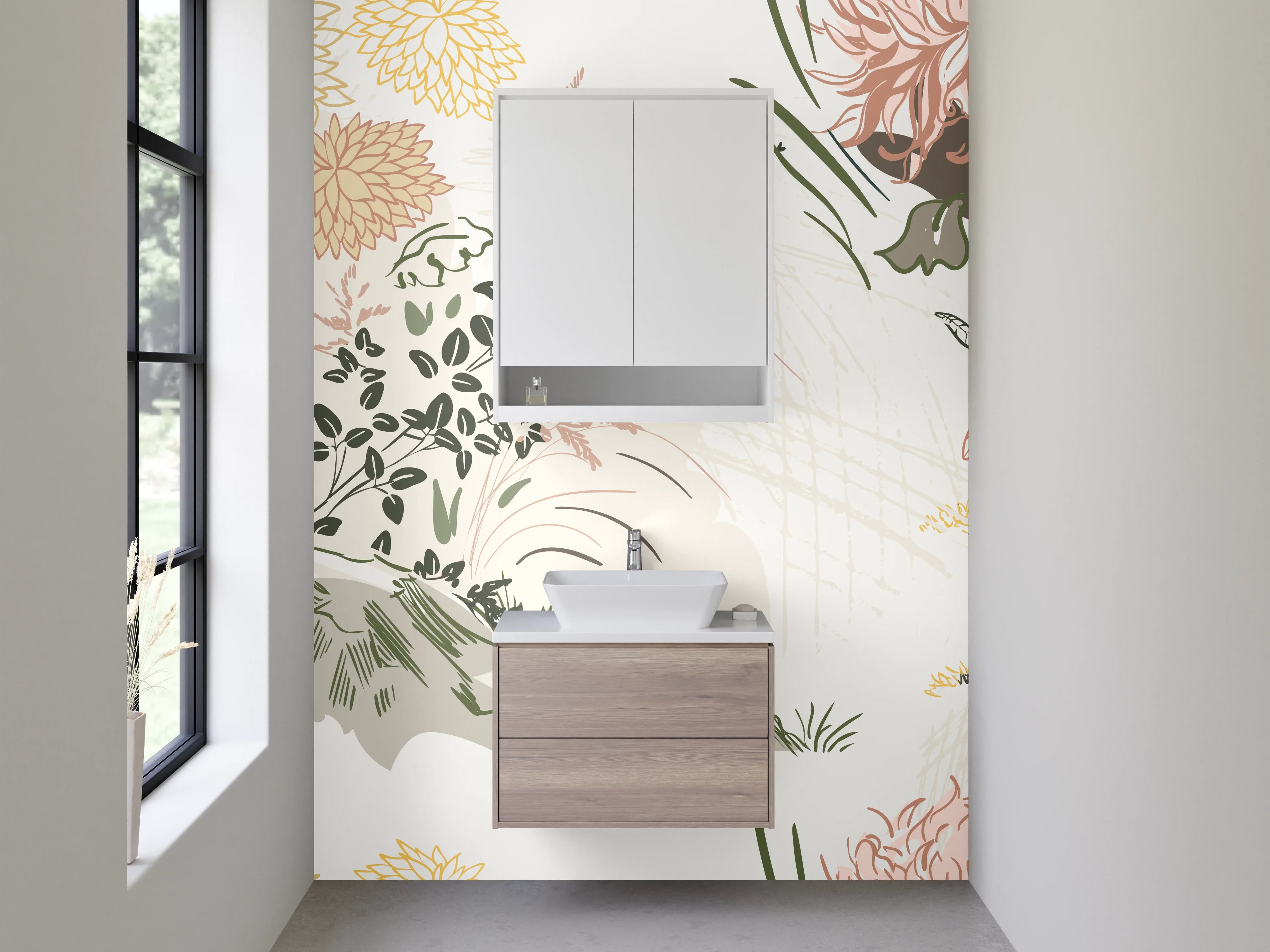 Waschbecken-Rückwand - Florales Aquarell-Muster Pastell